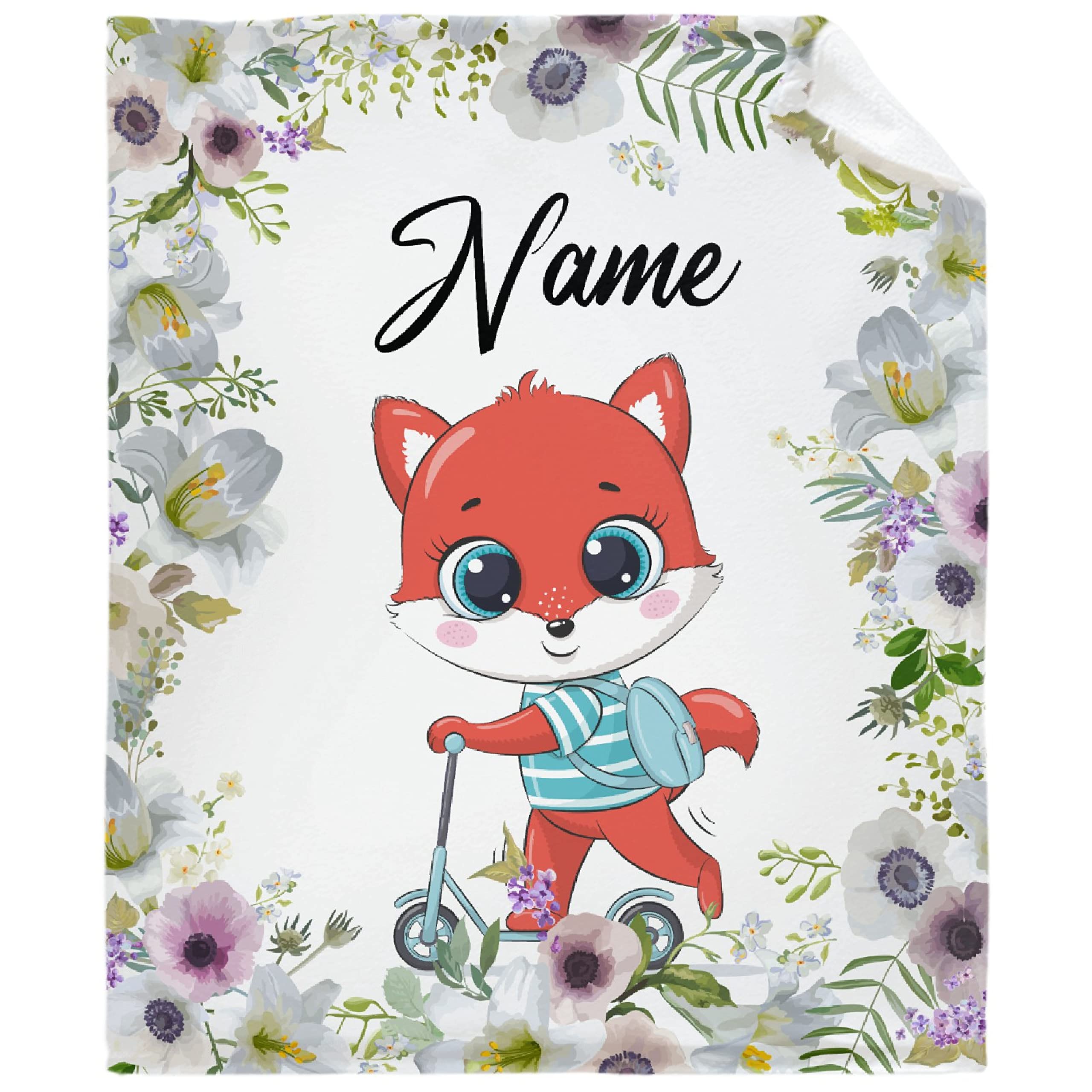 Custom Personalized Baby Blankets with Name - Soft Plush Fleece Fox Design Throw Blanket for Newborns | Baby Shower Gift for Boys & Girls | XL Cozy Warm Quilt for Nursery, Stroller & Family Cuddles