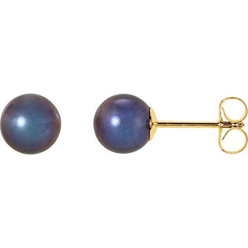 14K Yellow Gold 5.5-6mm Black Freshwater Pearl Stud Earrings for Women | Elegant Pearl Jewelry for Wedding, Party & Special Occasions