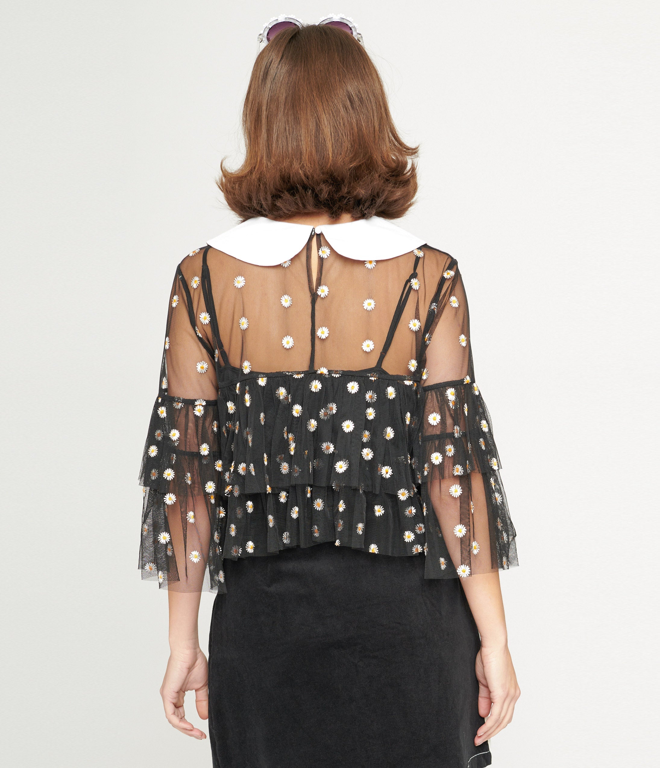 Smak Parlour Black Daisy Mesh Ruffle Top - Women's Fashion Blouse for Party, Date Night & Summer Outfits