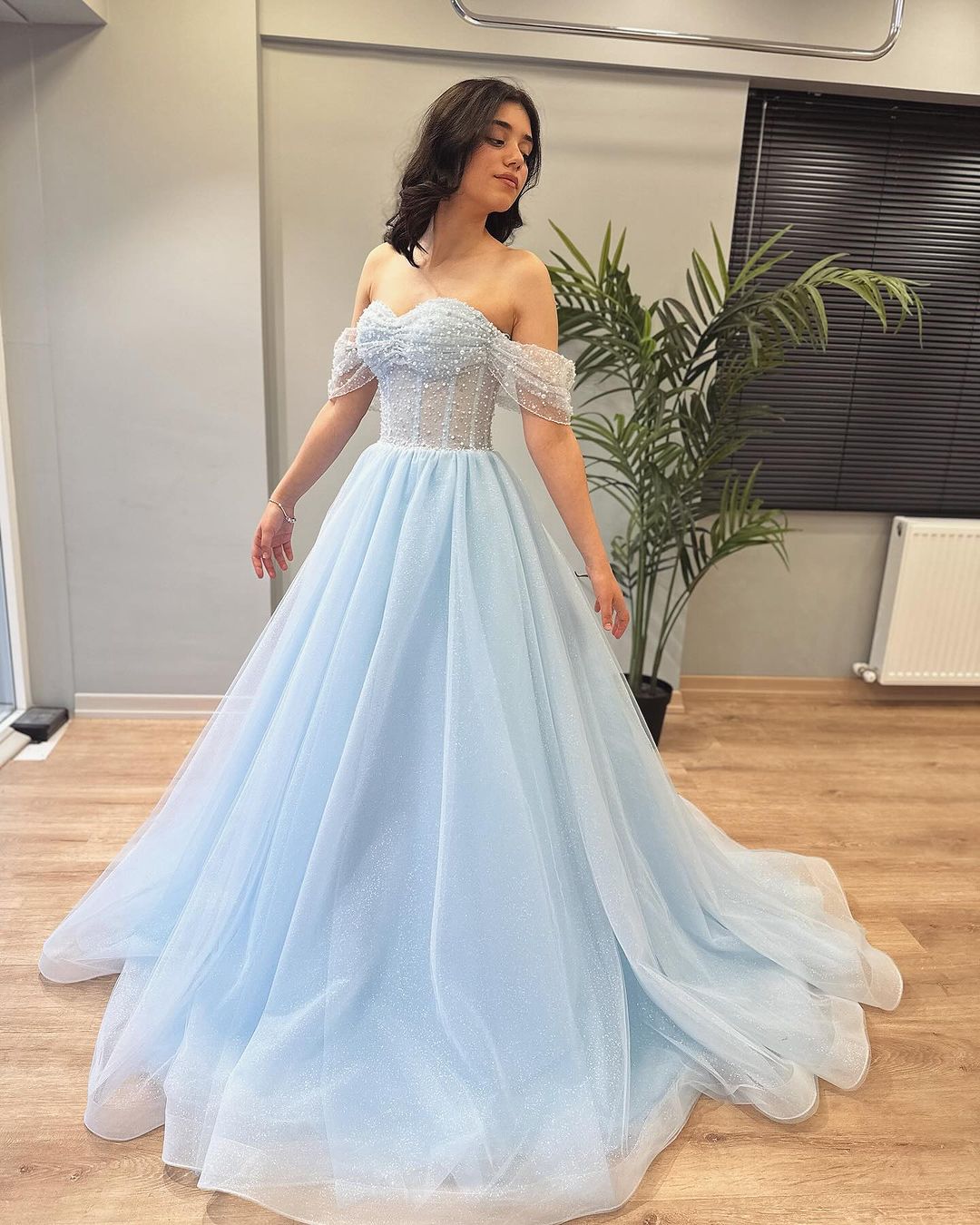 Elegant Off-The-Shoulder A-Line Blue Long Prom Dress J3129 | Formal Evening Gown for Homecoming, Wedding & Special Occasions