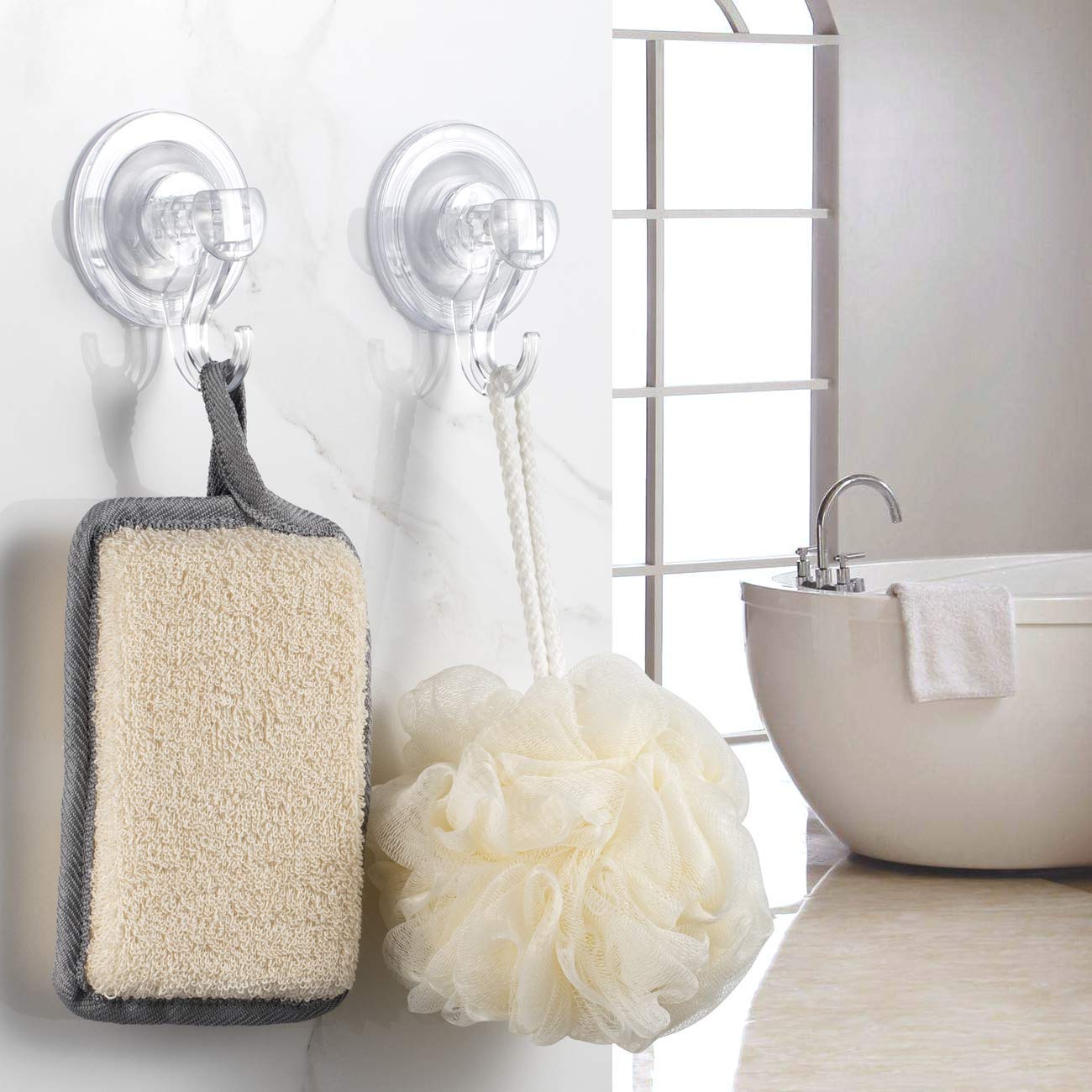 Quntis Heavy Duty Clear Suction Cup Hooks 4 Pack - Waterproof Vacuum Wreath Hangers for Bathroom, Shower Wall, Tile, Glass Door & Camper - Perfect for Hanging Towels, Decorations & Organizing Small Items