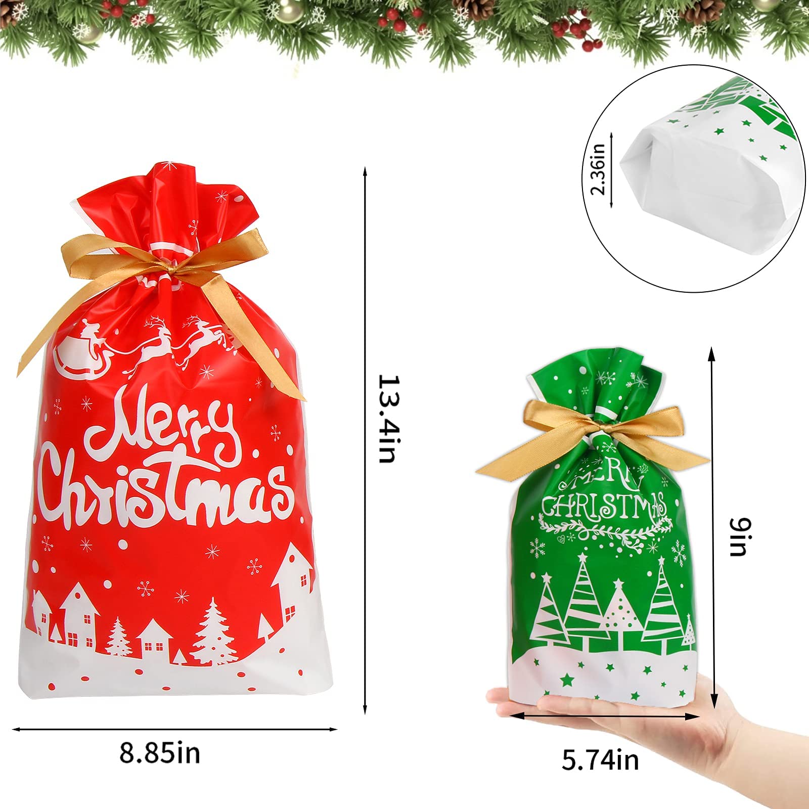 DERAYEE Christmas Gift Bags 34 Pack - Assorted Size Drawstring Holiday Treat Bags for Candy, Party Favors & Small Gifts | Perfect for Xmas Parties, Stocking Stuffers & Gift Exchanges