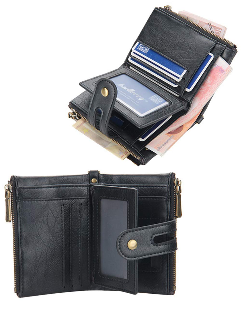 Premium C3 Men's Genuine Leather Wallet with Triple Zipper, ID Window & Credit Card Slots - RFID Blocking, Coin Pocket & Stylish Copper Chain - Perfect for Everyday Carry, Travel & Gift Giving