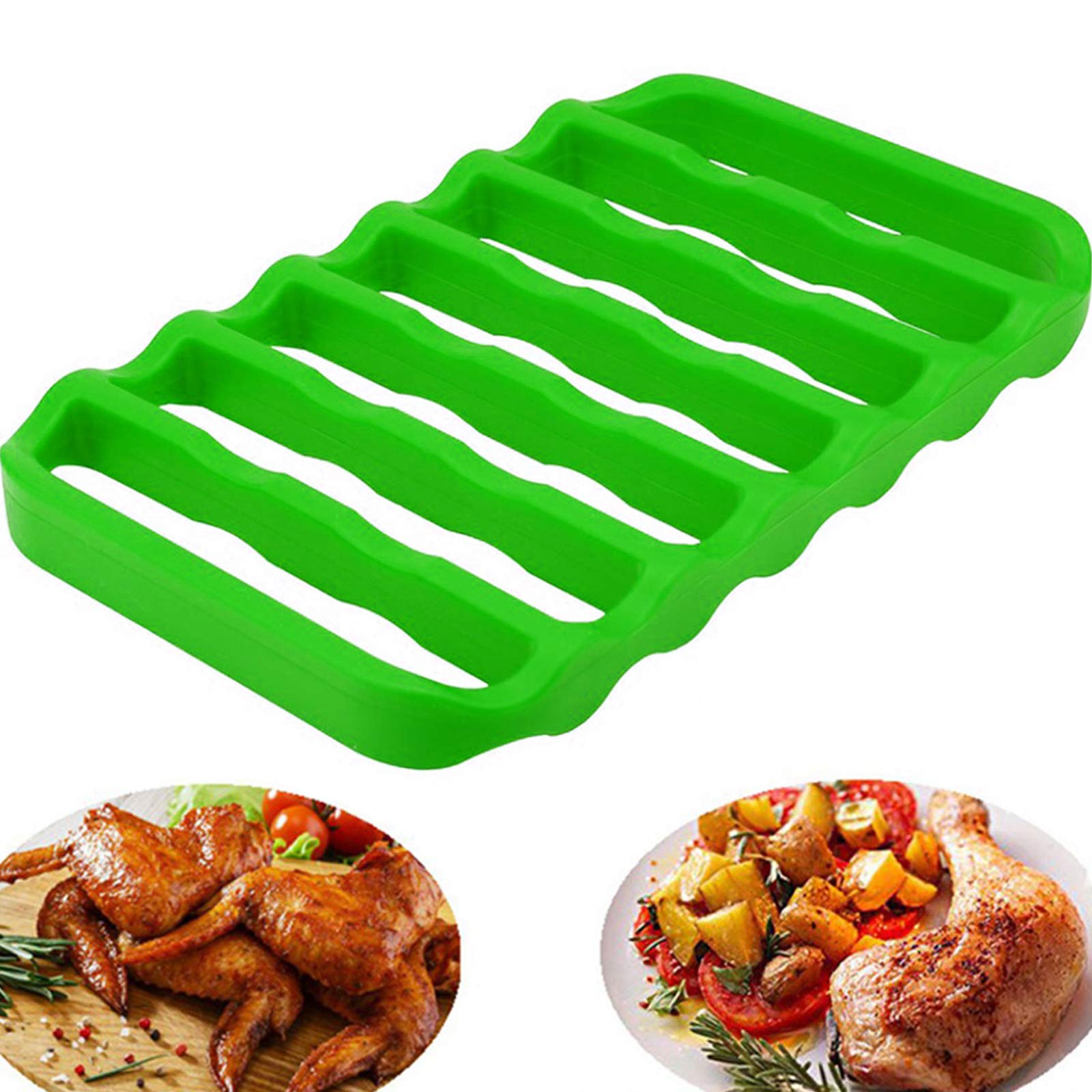 2 Pack Non-Stick Silicone Roasting Racks - Heat Resistant Baking & Cooking Cooling Rack for Oven, Grill, Steaming - Easy to Clean & Reusable (Green) - Perfect for Roasting Chicken, Baking Cookies, and Steaming Vegetables