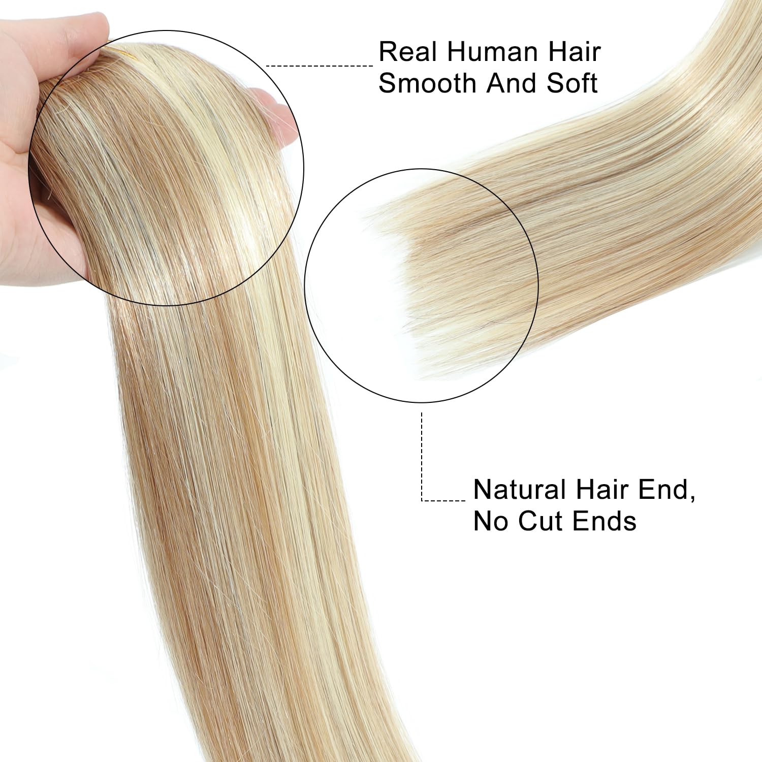 Tinashe 20-Inch Real Human Hair Extensions - Straight 90g Light Blonde with Golden Highlights | Invisible Wire Fish Line for Seamless Blending | Perfect for Daily Wear, Parties & Special Occasions
