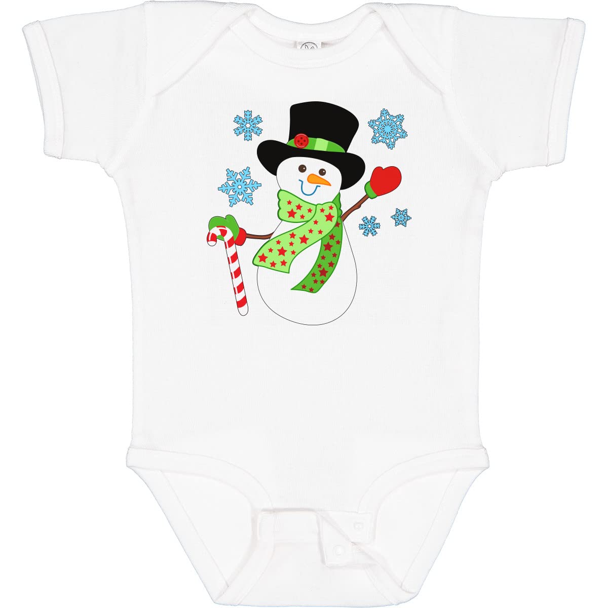 Inktastic Christmas Snowman in Top Hat with Candy Cane Baby Bodysuit - Cute Holiday Outfit for Infants & Toddlers - Perfect for Christmas Photos, Family Gatherings & Festive Celebrations