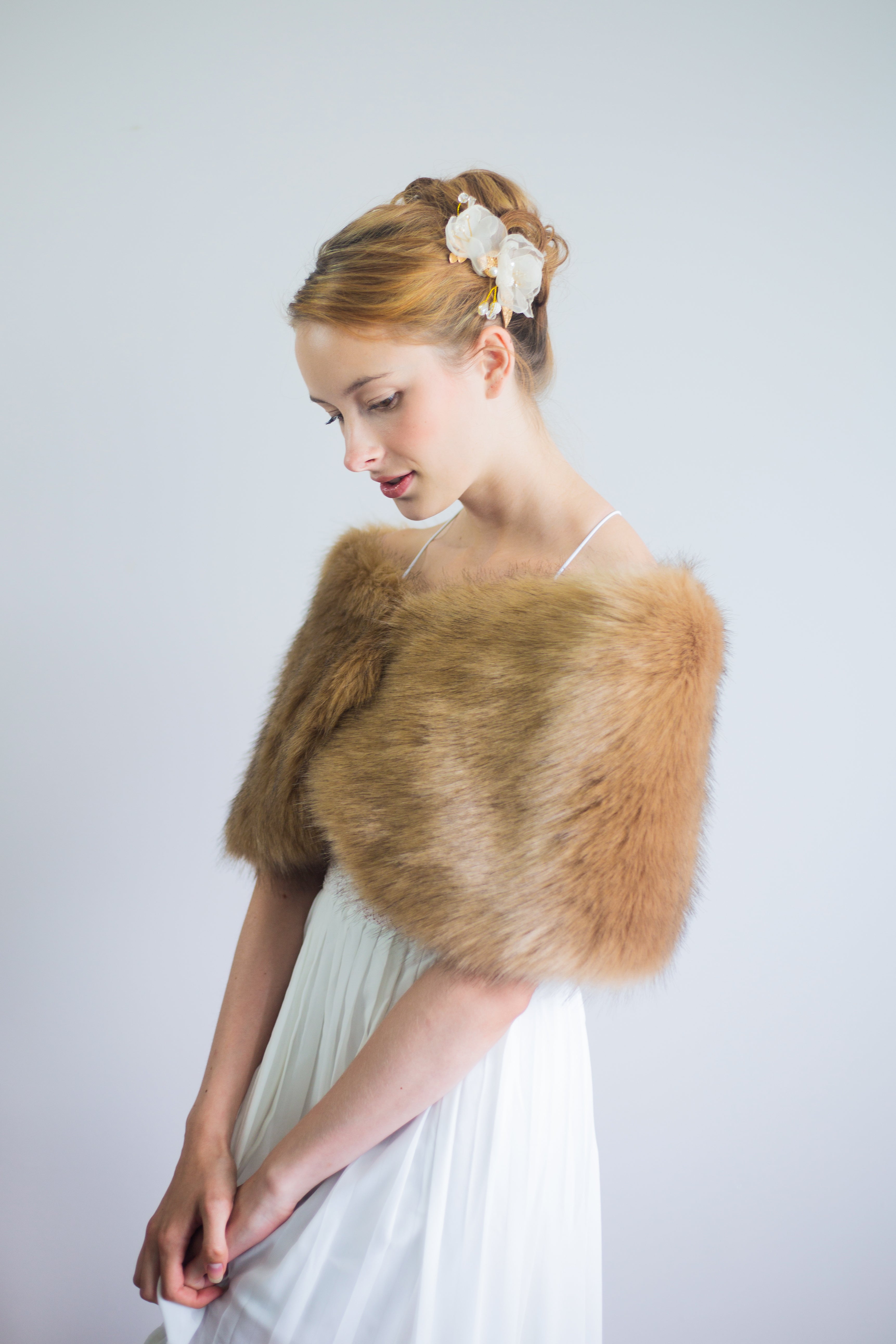 Luxury Honey Brown Fur Wrap Shawl - Soft & Warm Winter Fashion Accessory for Women (Serena LBrw03) | Perfect for Evening Parties, Weddings & Cold Weather Outfits