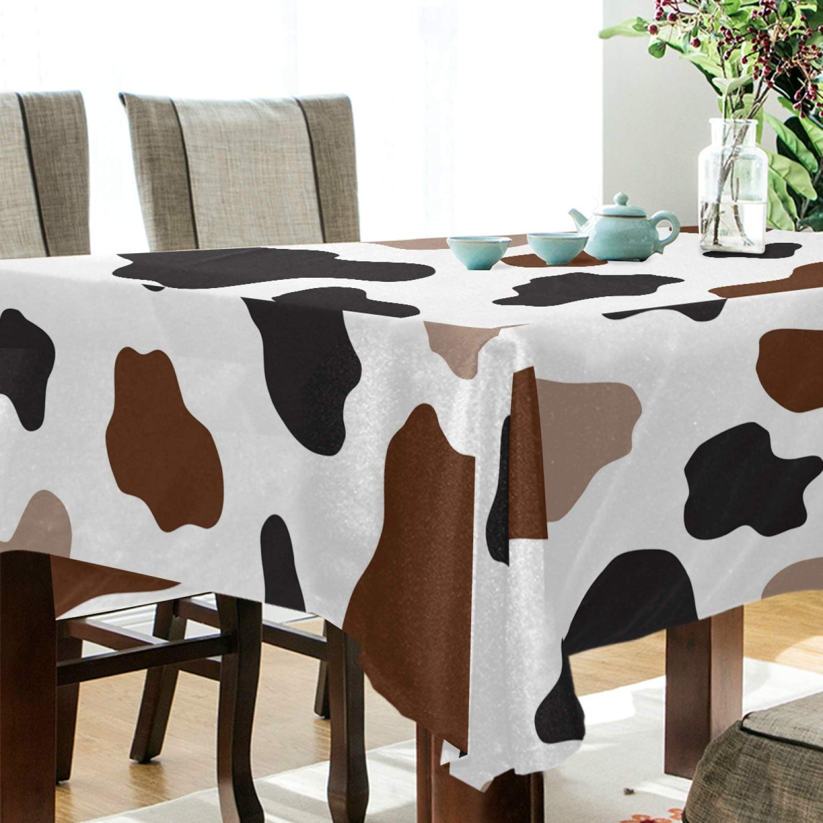 ALAZA White Cow Print Black Brown Spot Tablecloth 60 x 108 Inch - Wrinkle Resistant Rectangular Table Cover for Dining, Kitchen, Parties & Farmhouse Decor (Perfect for Farmhouse Weddings, Country Themed Events & Rustic Home Decor)