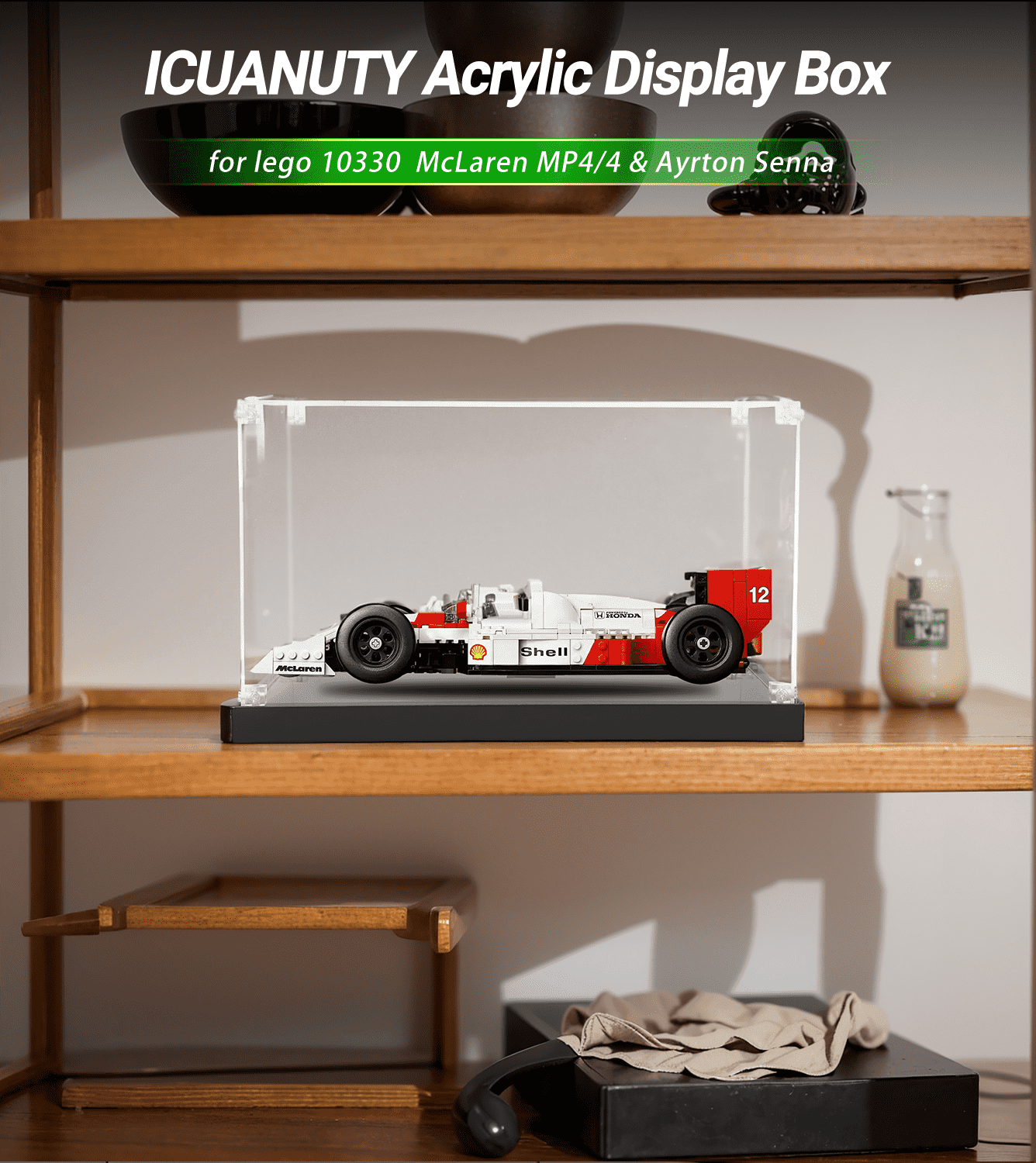LEGO McLaren MP4/4 & Ayrton Senna 10330 Display Case - Premium Acrylic Showcase for LEGO Technic Model Car - Perfect for Collectors & Home Office Decor