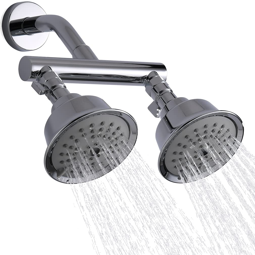 KAPHOME Dual Shower Head with Shut-Off Valve - High Pressure 3-Function Spray Showerhead for Bathroom, Chrome Finish | Perfect for Family Bathrooms, Spa-Like Experience & Water Conservation