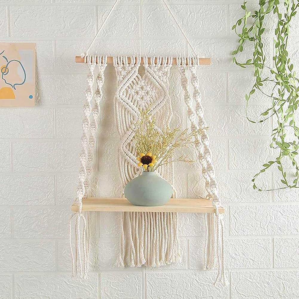 Handmade Macrame Wall Hanging Shelf - Boho Rope Plant Holder Basket for Indoor & Outdoor Decor - Perfect for Living Room, Bedroom, Balcony and Garden Plant Display