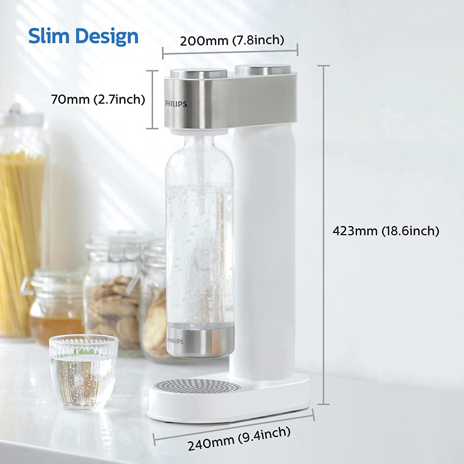 Philips ADD4902WHO/37 Stainless Steel Sparkling Water & Soda Maker Machine - BPA Free 1L PET Carbonating Bottle, Compatible with 60L CO2 Exchange Carbonator (Not Included) - Perfect for Home, Office & Parties | Make Healthy Sparkling Water, Soda & Cocktails