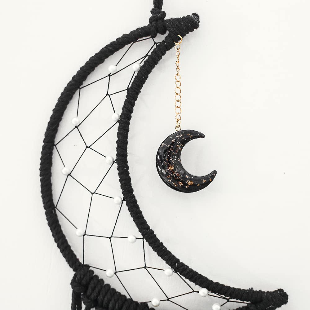 Black Moon Dream Catcher with LED Lights - Boho Chic Wall Hanging for Bedroom Decor, Spiritual Gift for Women & Girls - Perfect for Meditation Rooms, Dorm Decor & Housewarming Gifts