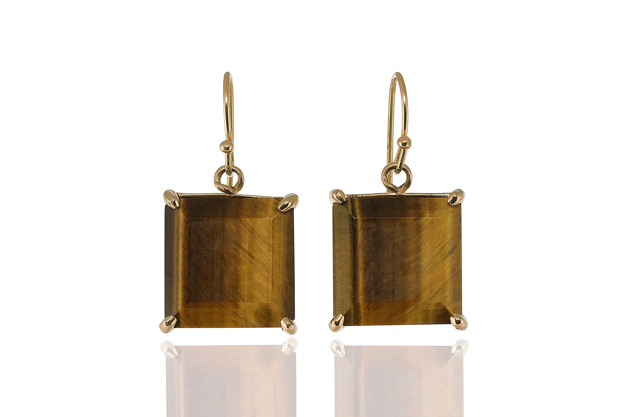 Luxury Tiger Eye Square Statement Earrings for Women - Large Gold Dangle Earrings with Genuine Gemstone - Elegant & Chic Jewelry for Parties, Weddings & Evening Events