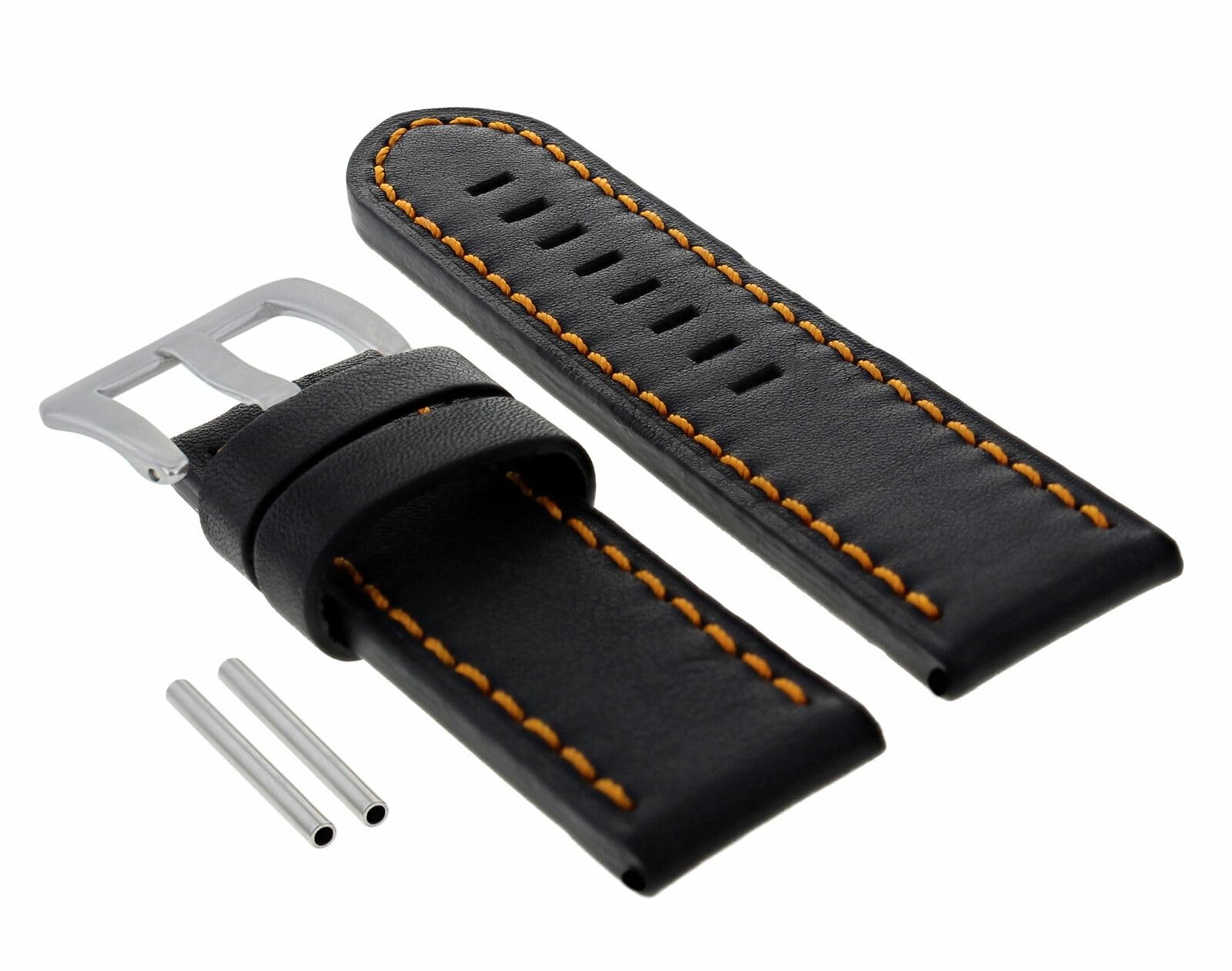 22mm Genuine Leather Watch Band Strap for Panerai GMT Luminor Marina - Black with Orange Stitching | Replacement Watch Strap for Men | Perfect for Business, Casual & Outdoor Activities