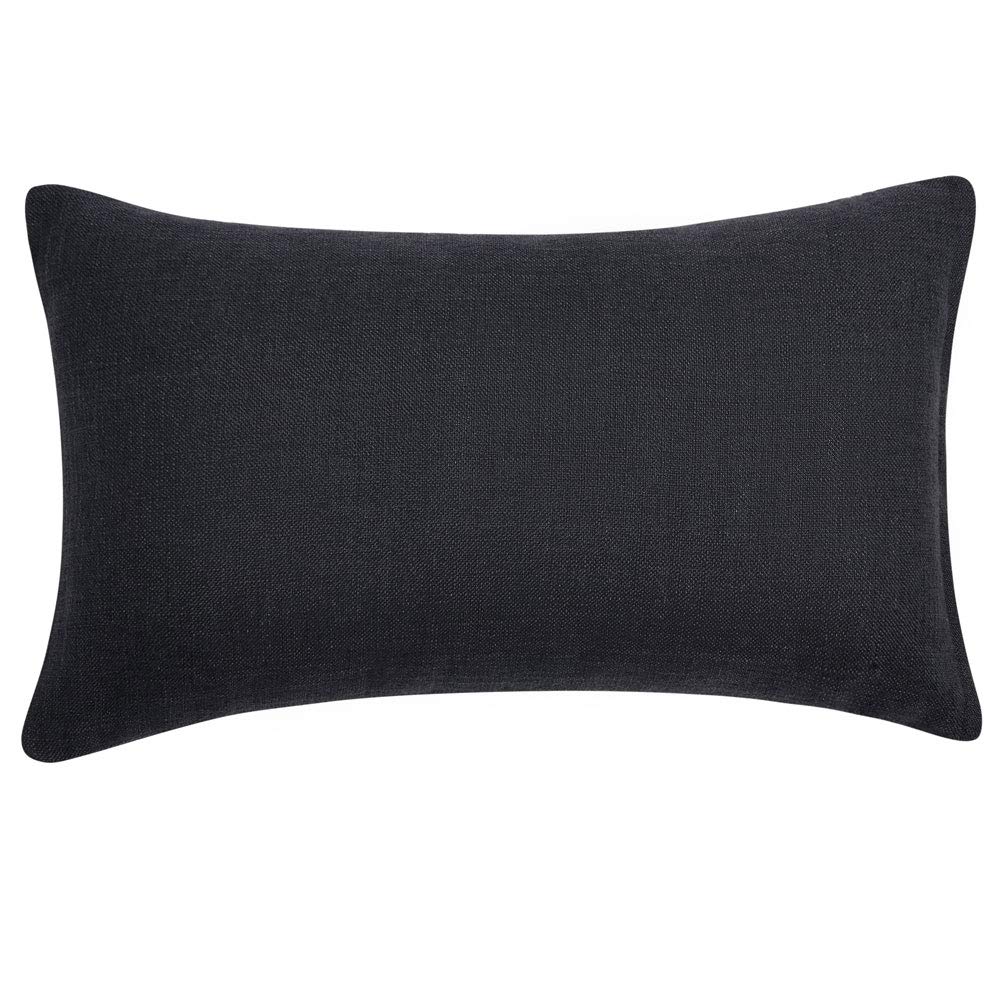 Anickal Set of 2 Black Lumbar Pillow Covers - 12x20 Inch Rustic Linen Decorative Throw Pillow Cases for Sofa, Couch, Bed & Home Decor - Perfect for Living Room, Bedroom and Office Accent