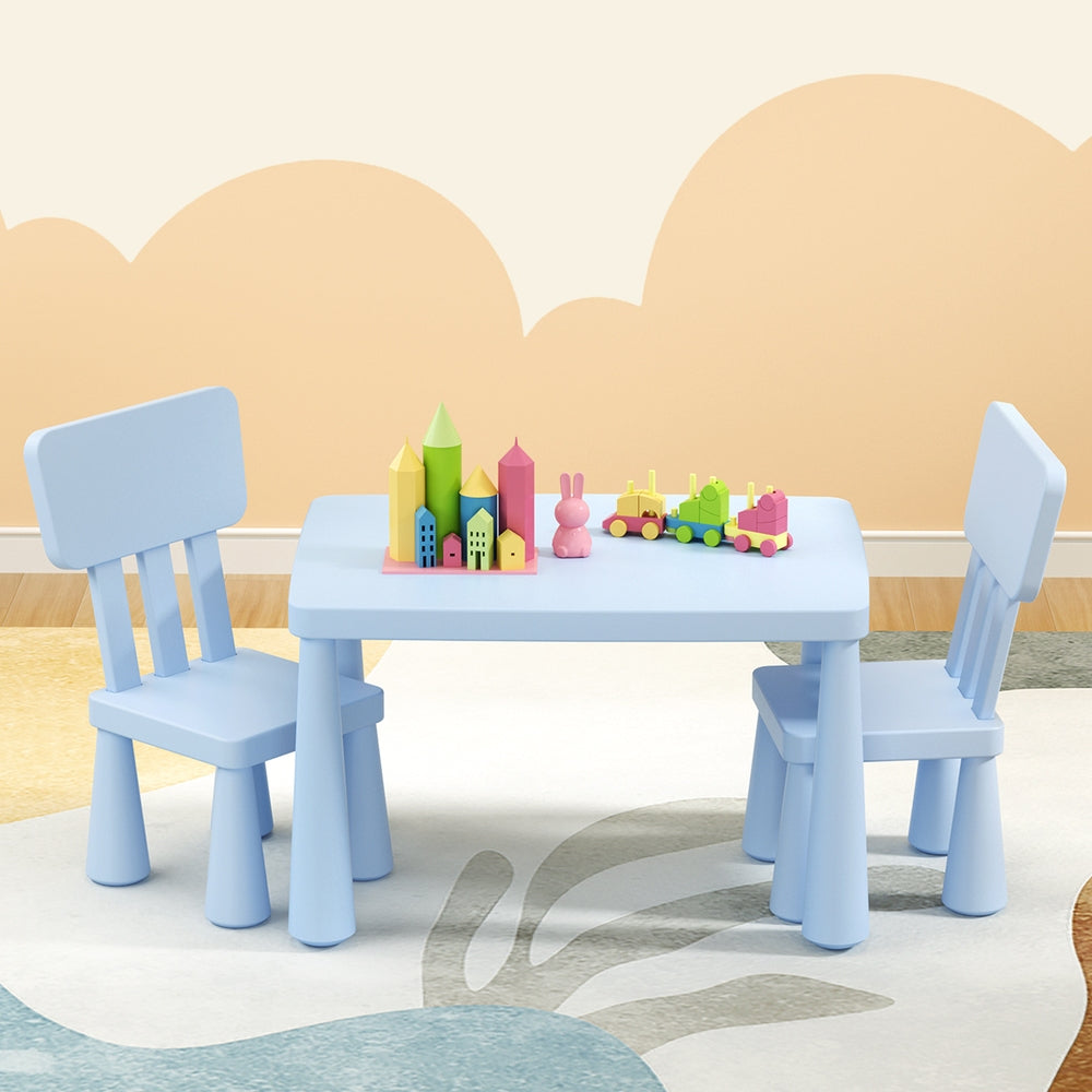 Keezi Kids Table and 2 Chairs Set - Blue Children's Furniture for Playroom, Classroom & Home Learning Activities | Durable & Safe Toddler Table Chair Set