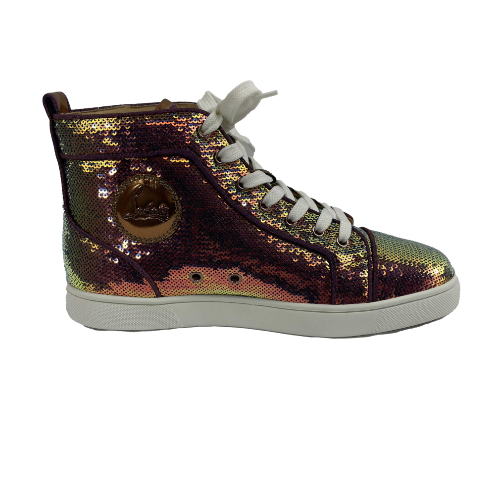 Christian Louboutin Iridescent Sequin High Top Sneakers - Women's Size 41 (US 8) | Glamorous Party & Evening Wear Fashion Shoes