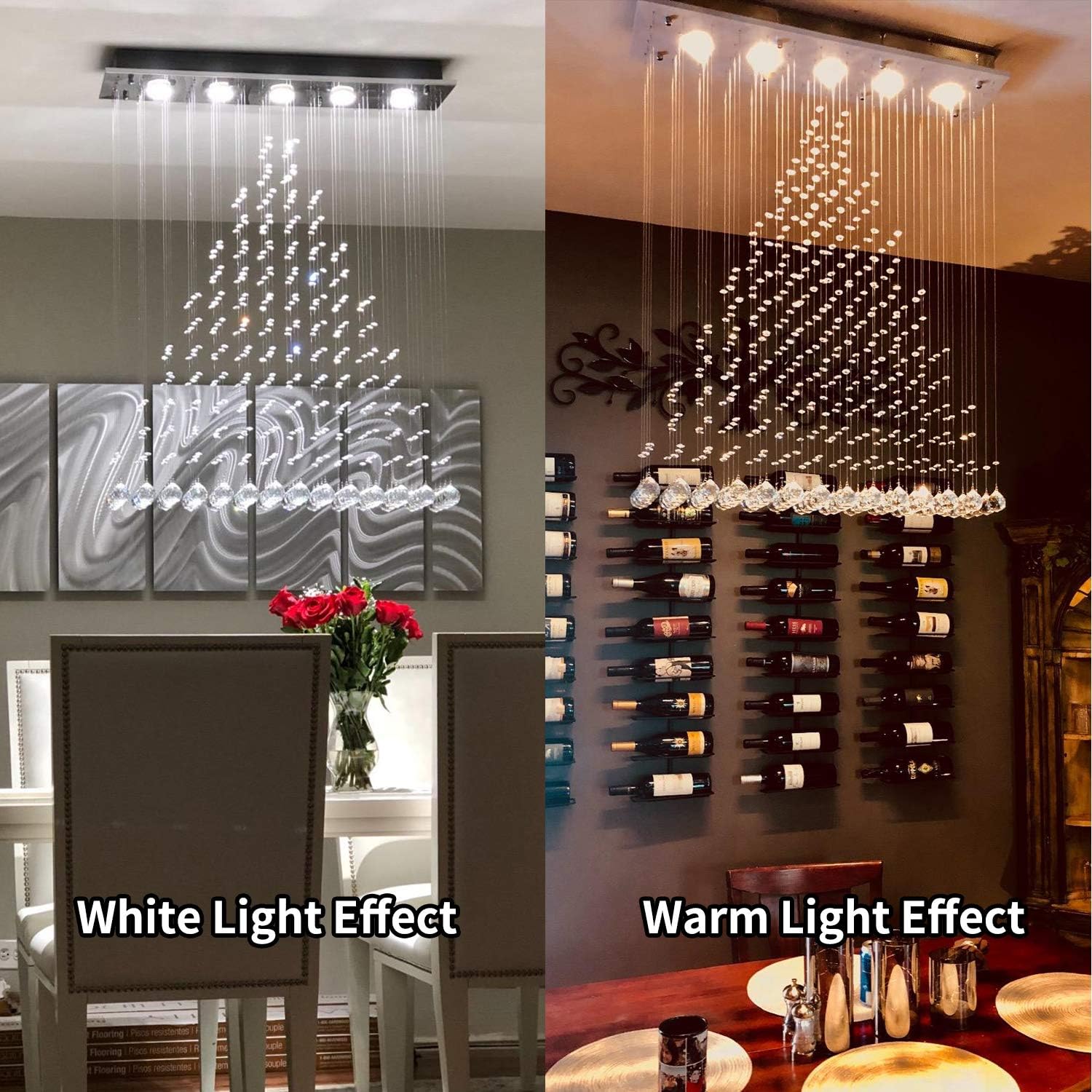 Modern Crystal Rain Drop Chandelier - LED Flush Mount Ceiling Light Fixture for Bathroom, Living Room, Dining Room, Foyer, Bedroom & Hallway - 32