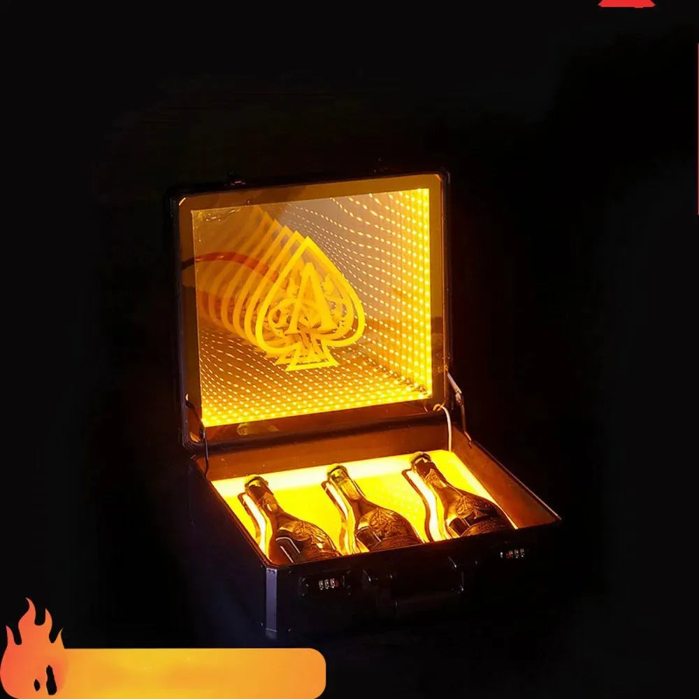 Custom Engraved LED Wine Presenter Box - Rechargeable Champagne Bottle Display Case for Ace of Spade & Clubs | Perfect for Nightclubs, VIP Events & Luxury Gift Giving