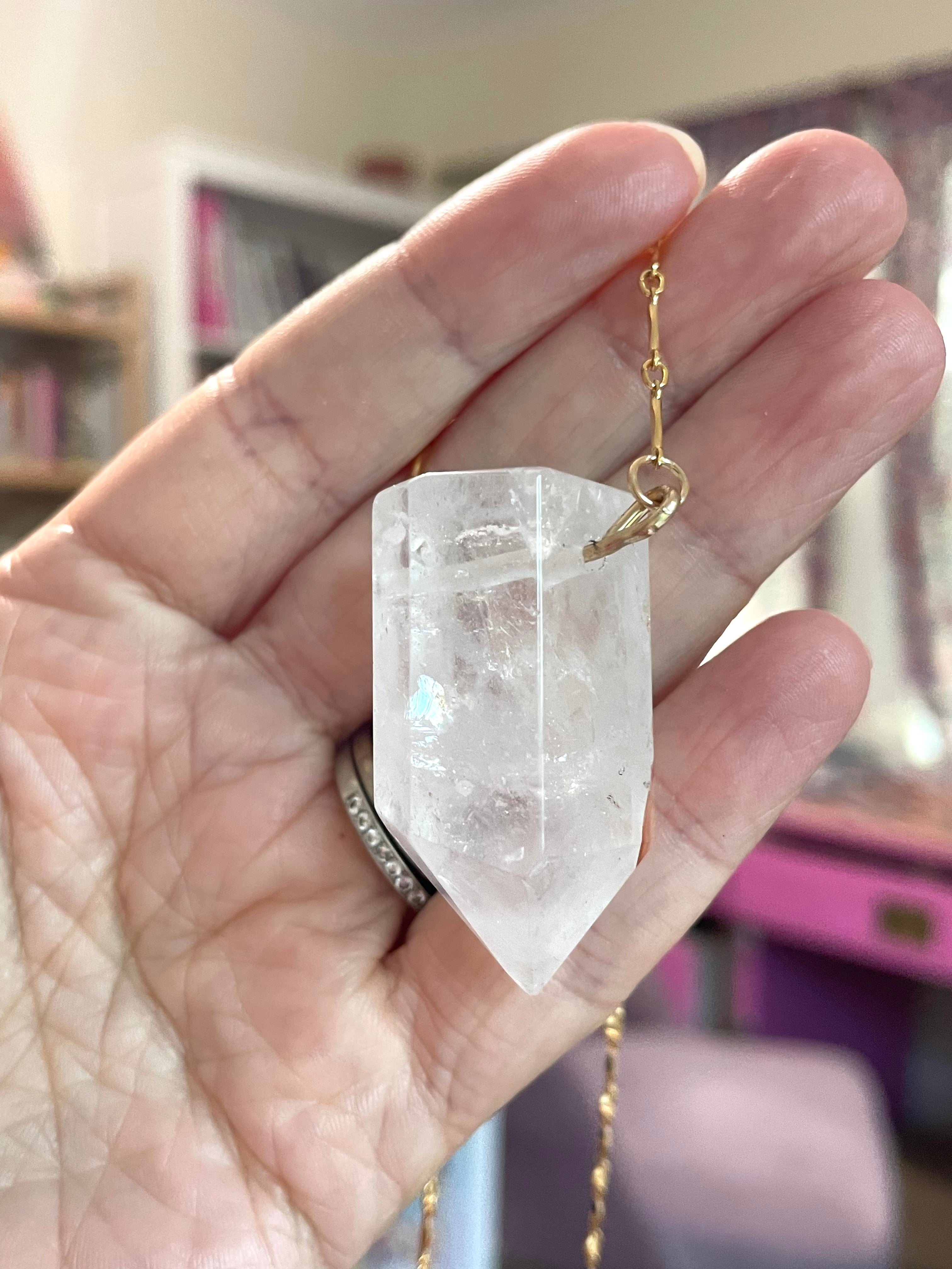 Chunky Clear Quartz Pendant Necklace - 14K Gold Filled Healing Crystal Jewelry for Women - Perfect for Meditation, Energy Cleansing & Spiritual Gifts