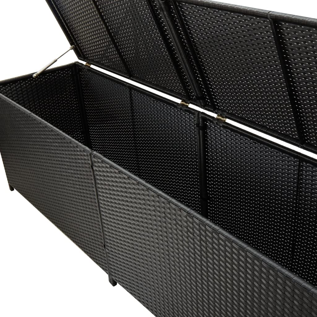 Outdoor Storage Box - Poly Rattan Patio Furniture Organizer - Weatherproof Garden Storage for Cushions, Tools & Accessories - Black - 78.7