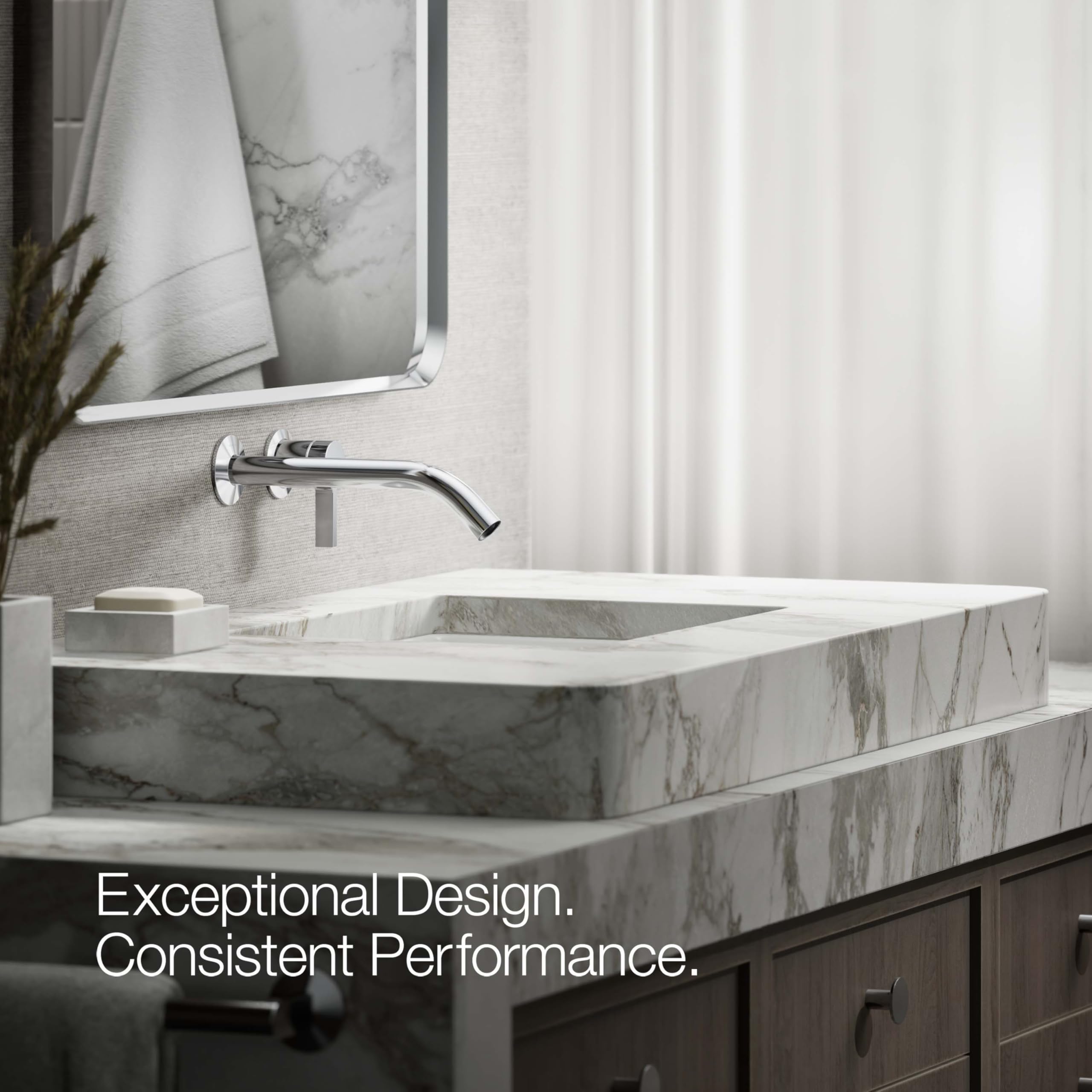 KOHLER Wall-Mount Bathroom Sink Faucet Handle - Modern Single Hole Bath Faucet with Lever Handle for Powder Room, Guest Bath & Small Spaces