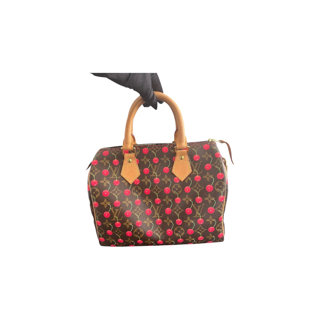 Authentic Louis Vuitton Takashi Murakami Cerises Cherry Speedy 25 Handbag - Limited Edition Designer Shoulder Bag for Women, Perfect for Travel, Work & Everyday Luxury Fashion Accessory