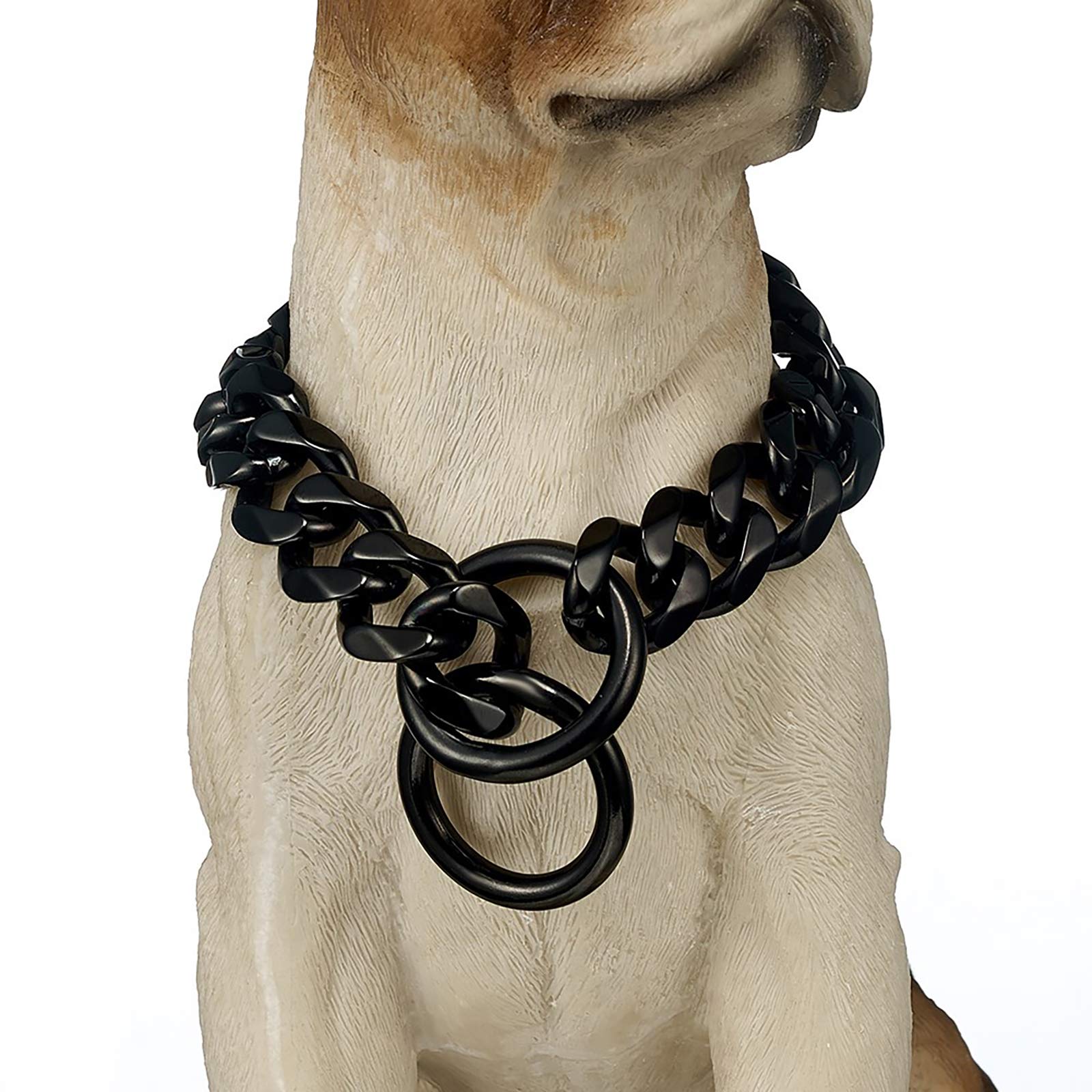 Titanium Steel Tactical Dog Collar for Large & Small Dogs - 19mm Ultra-Wide Stainless Steel P Chain | Explosion-Proof, Durable Punch Design | Perfect for Outdoor Adventures & Training (Black, 60cm)