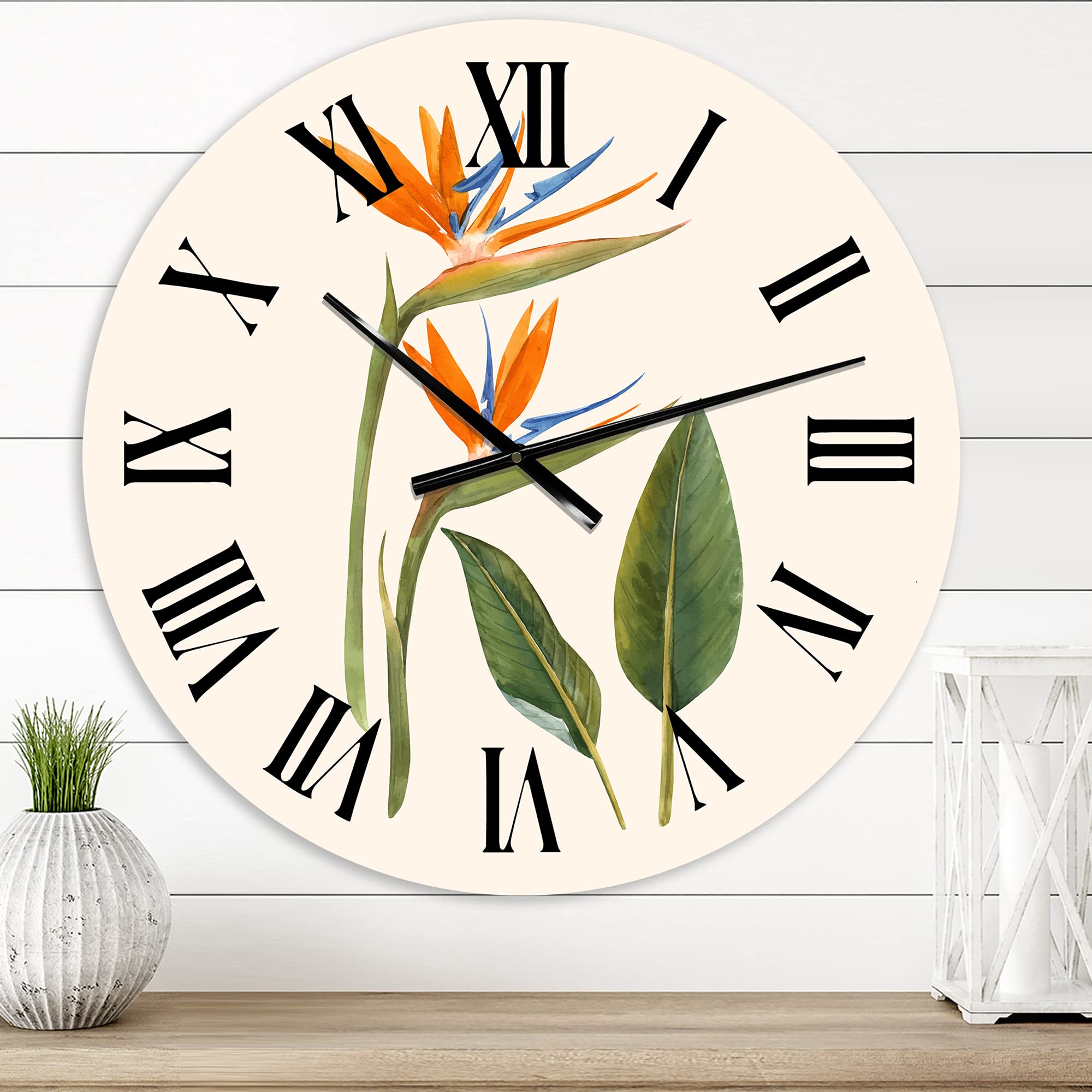 Vintage Strelitzia Flowers Wall Clock - Large Traditional Floral & Botanical Decor for Living Room, Bedroom, Office | Silent Non-Ticking Home Décor
