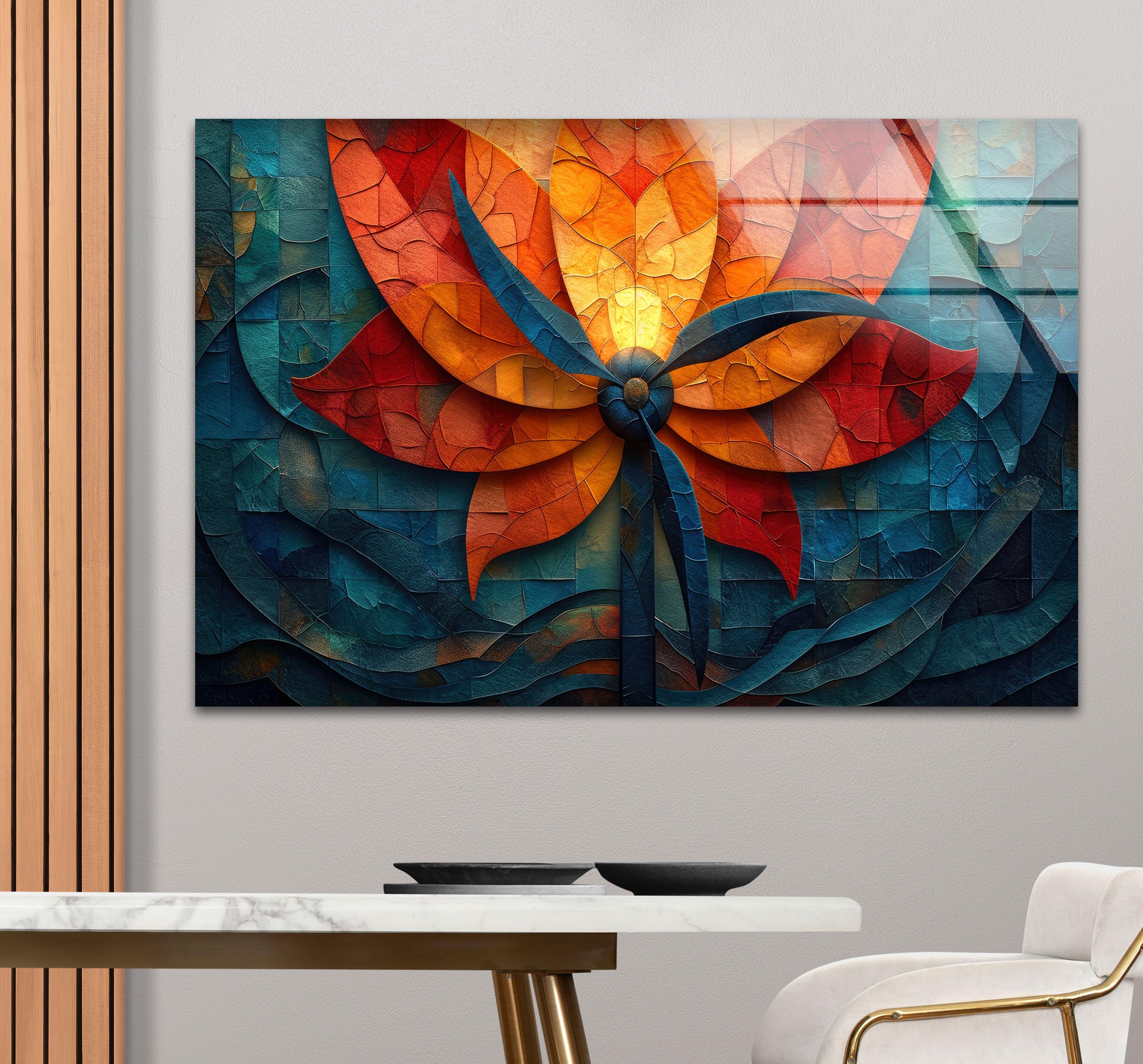 Vibrant Mosaic Flower Glass Wall Art - Handmade Stained Glass Decor for Living Room, Bedroom, or Garden - Perfect Gift for Home & Office Decor