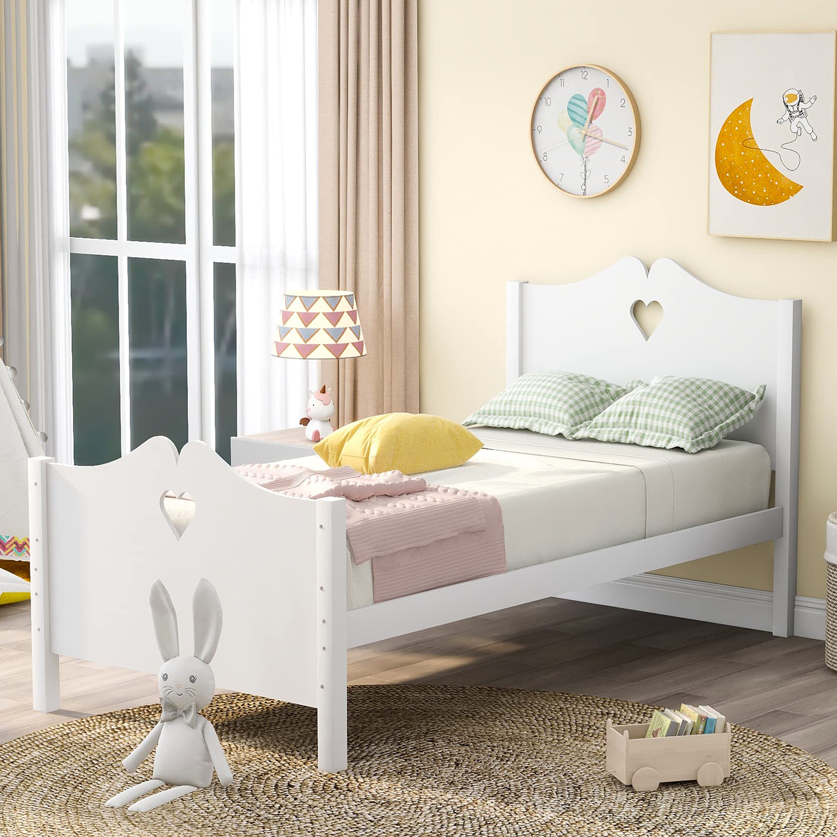 Merax Twin Size Wooden Bed Frame with Headboard & Footboard - No Box Spring Needed, Sturdy Platform Bed for Kids & Teens - Perfect for Small Bedrooms, Guest Rooms & Dormitories