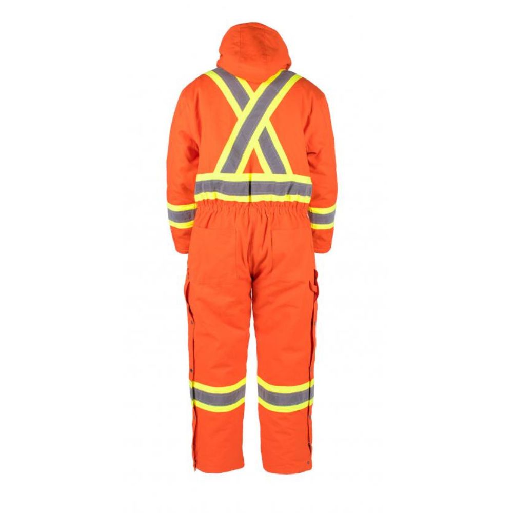 Terra Men's High Visibility Insulated Winter Coverall - Orange Safety Workwear for Cold Weather - Heavy Duty Reflective Coveralls for Construction, Road Work & Outdoor Winter Jobs