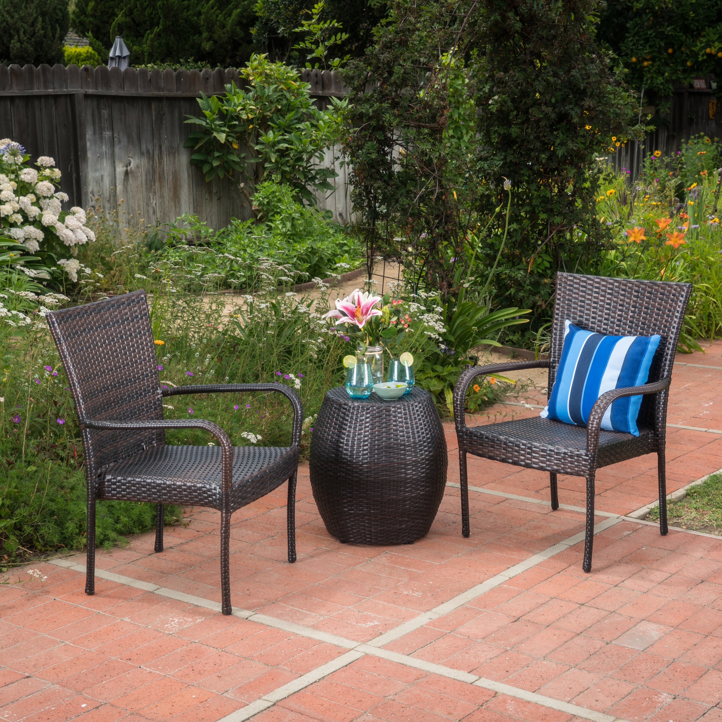 Christopher Knight Home Orleans 3-Piece Outdoor Wicker Patio Chat Set - Weather-Resistant Rattan Furniture for Garden, Poolside & Backyard Relaxation (Multibrown)