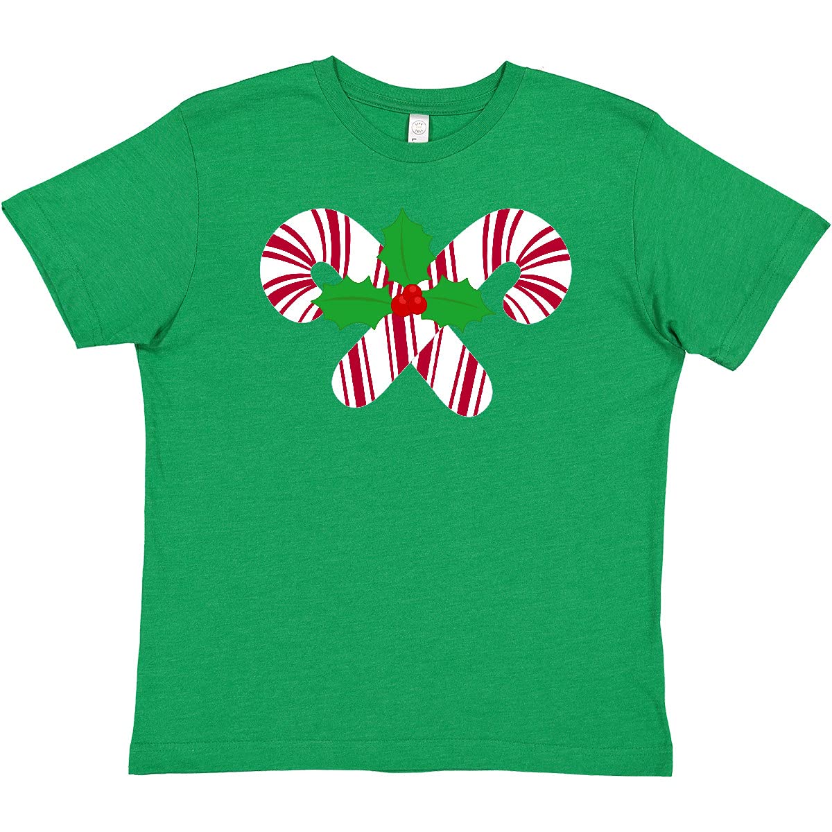 Inktastic Candy Canes and Holly Christmas Youth T-Shirt - Festive Holiday Tee for Kids - Perfect for Christmas Parties & Family Photos