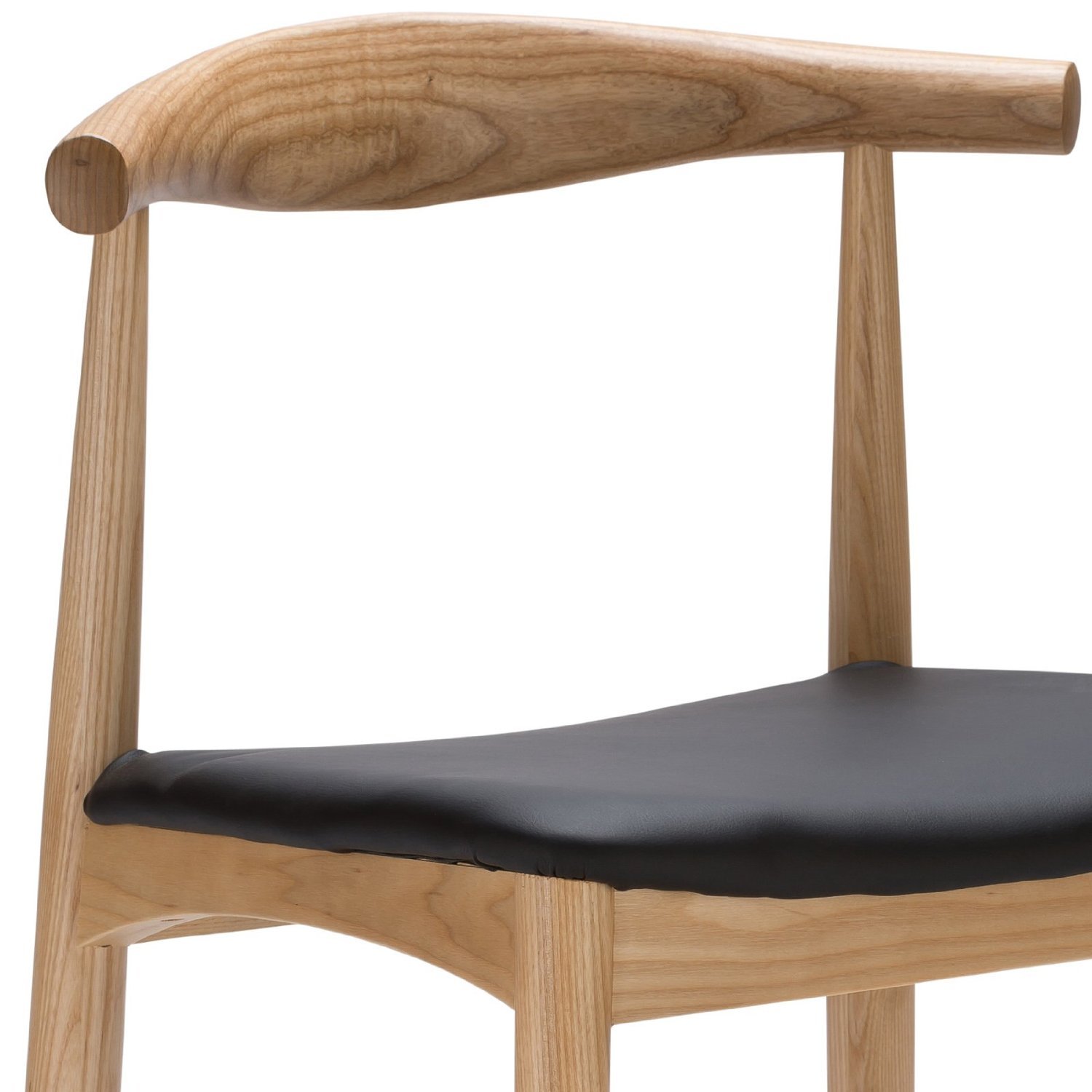 Modern Hans Wegner Style Elbow Dining Chair - Black Faux Leather Seat with Natural Ash Wood Frame - PU Cushion - Perfect for Kitchen, Dining Room & Office (Set of 1)
