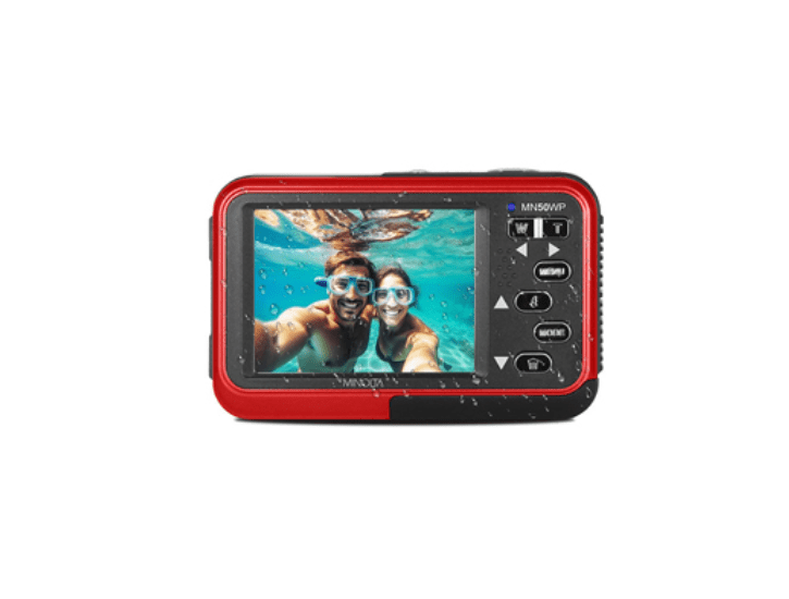 MINOLTA MN50WP Duo 48MP Waterproof Digital Camera - 5K Ultra HD, Autofocus, Dual LCD Screen (Red) - Perfect for Underwater Photography, Travel & Outdoor Adventures