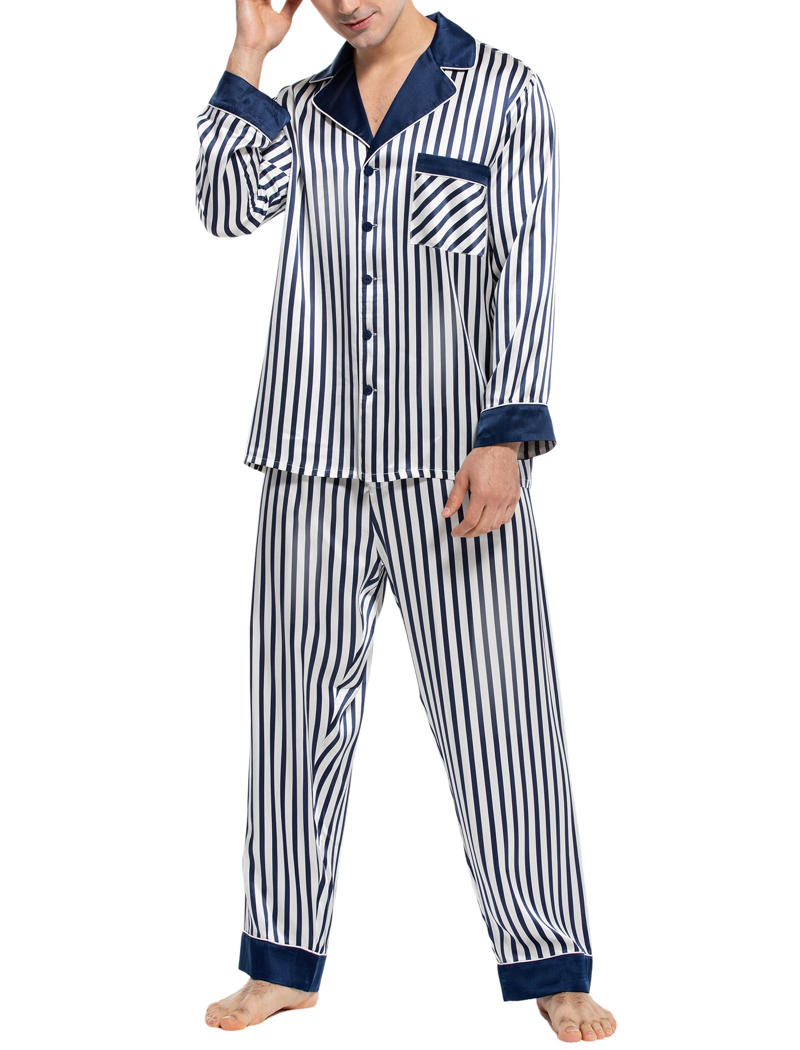 Luxury Men's Silk Pajama Set - 100% Pure Silk Long Sleeve Button Down Sleepwear - Comfortable 2-Piece Pajamas for Men - Perfect for Relaxing at Home, Lounging & Gift Giving