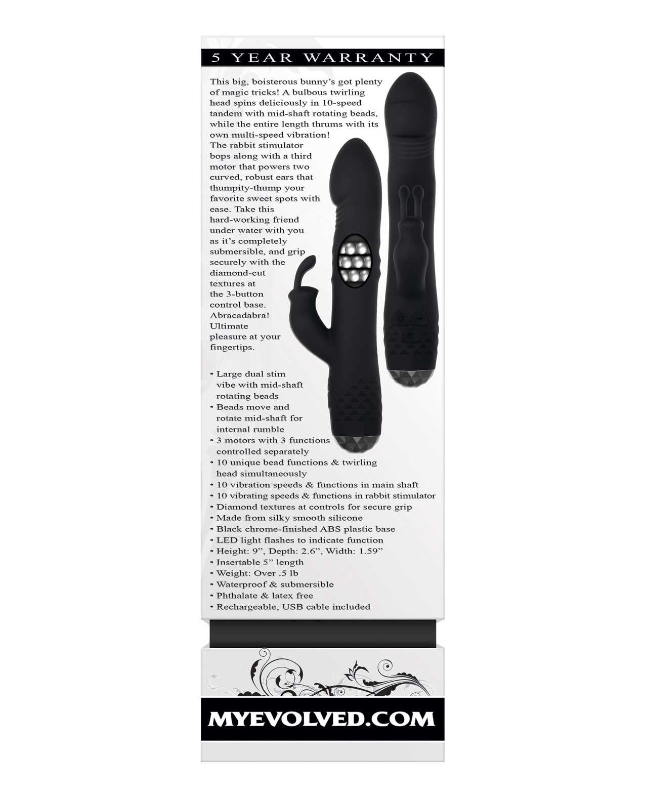 Bodacious Bunny Rechargeable Silicone Rabbit Vibrator - Black | Powerful Dual Stimulation for Women | Perfect for Couples Play & Solo Pleasure