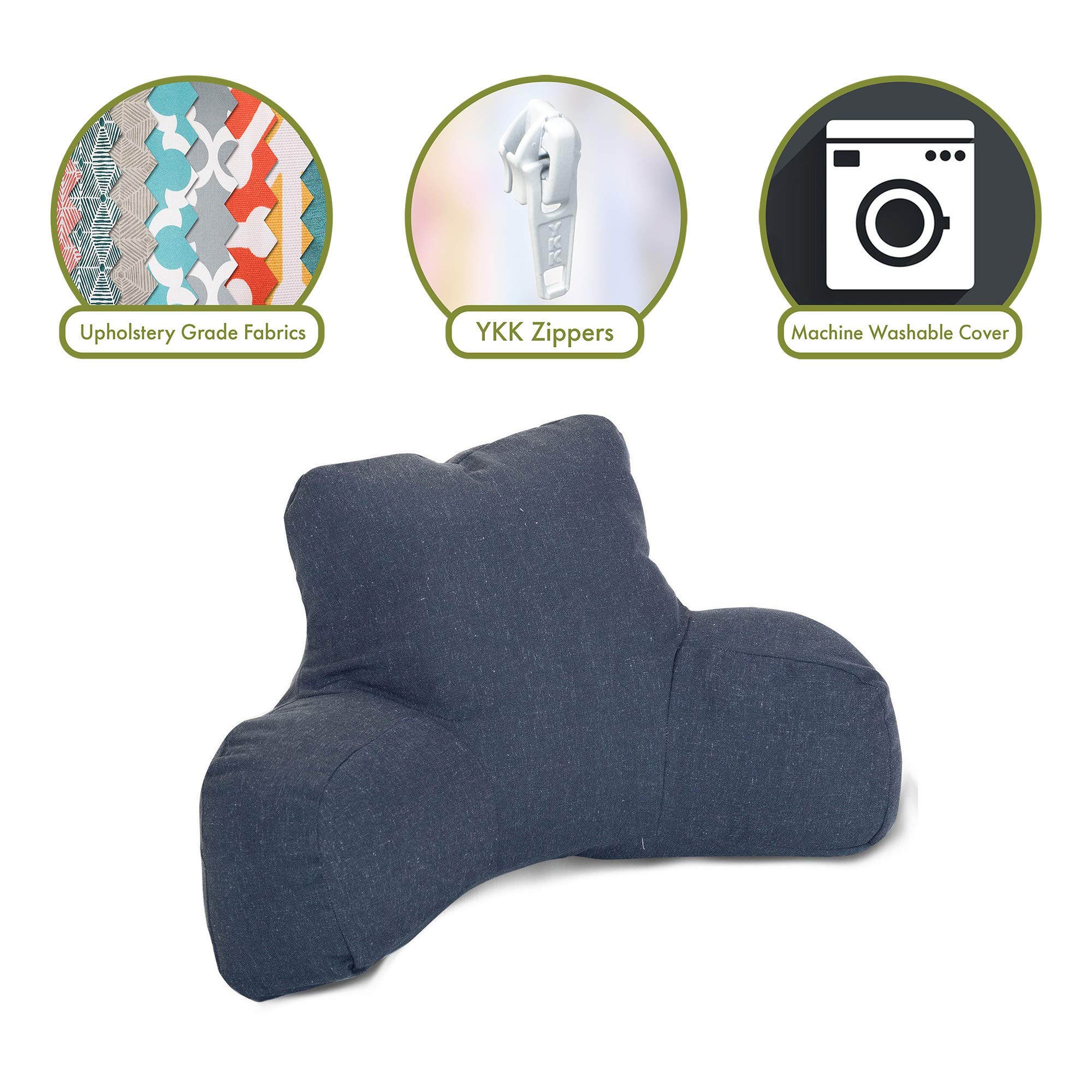 Majestic Home Goods Wales Reading Pillow - Soft Navy Blue Bedrest Pillow with Back Support - Perfect for Reading in Bed, Lounging, or Watching TV