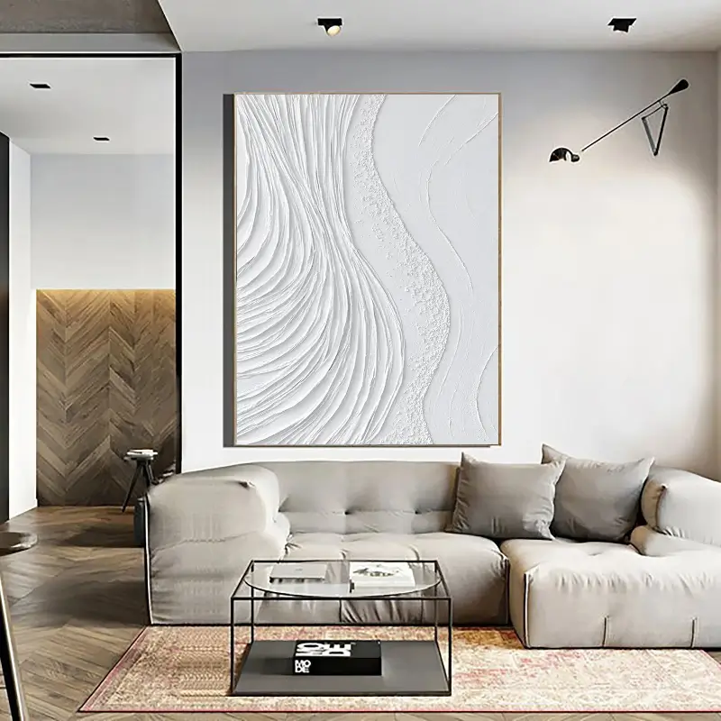 White Minimalist Textured Painting Canvas - Abstract Wall Art Decor for Living Room, Bedroom & Office | Premium Quality #MM023