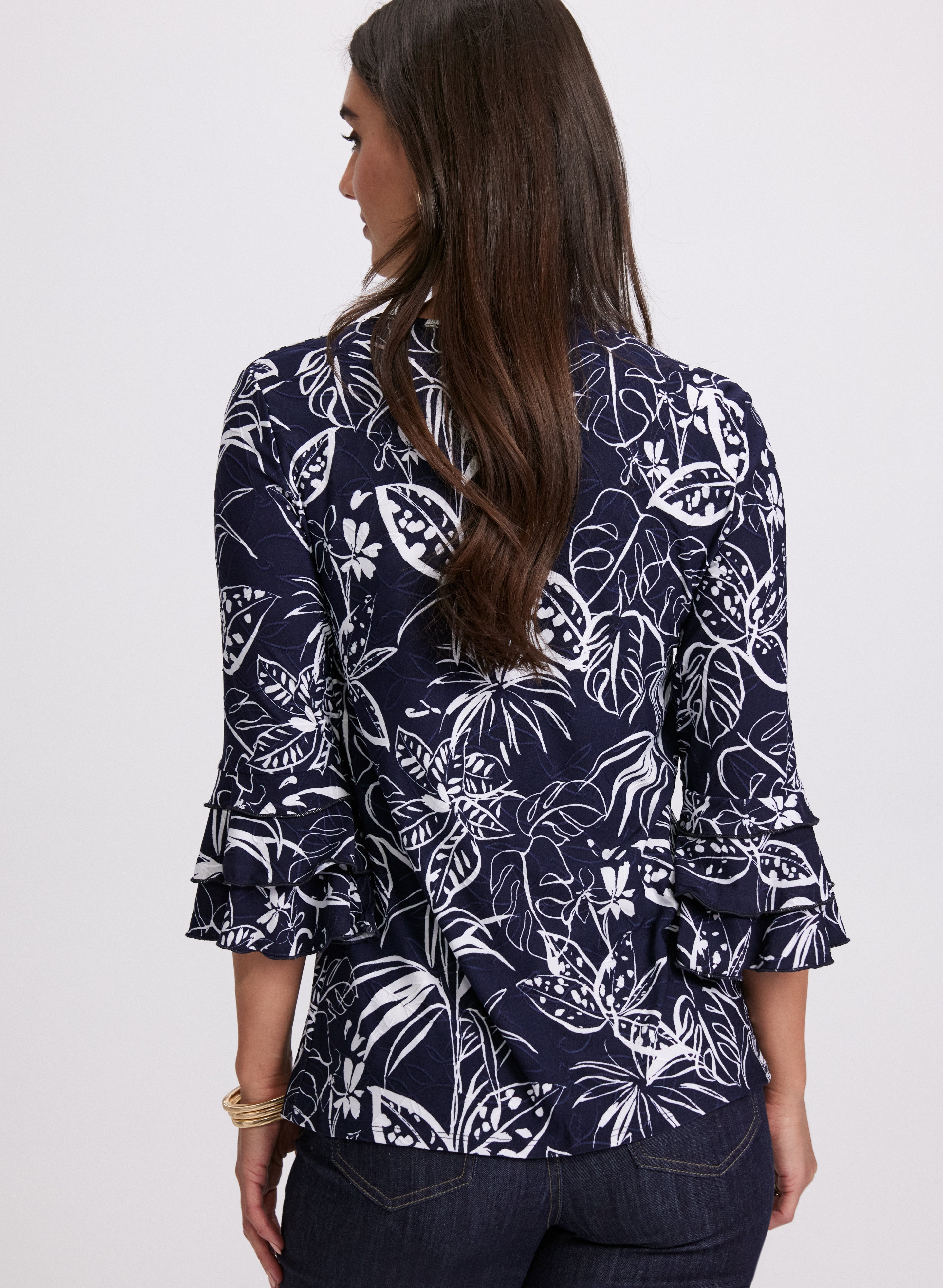Floral Tiered Sleeve Top for Women - Boho Chic Blouse with Ruffled Sleeves - Perfect for Summer Outfits, Beach Vacations & Date Nights