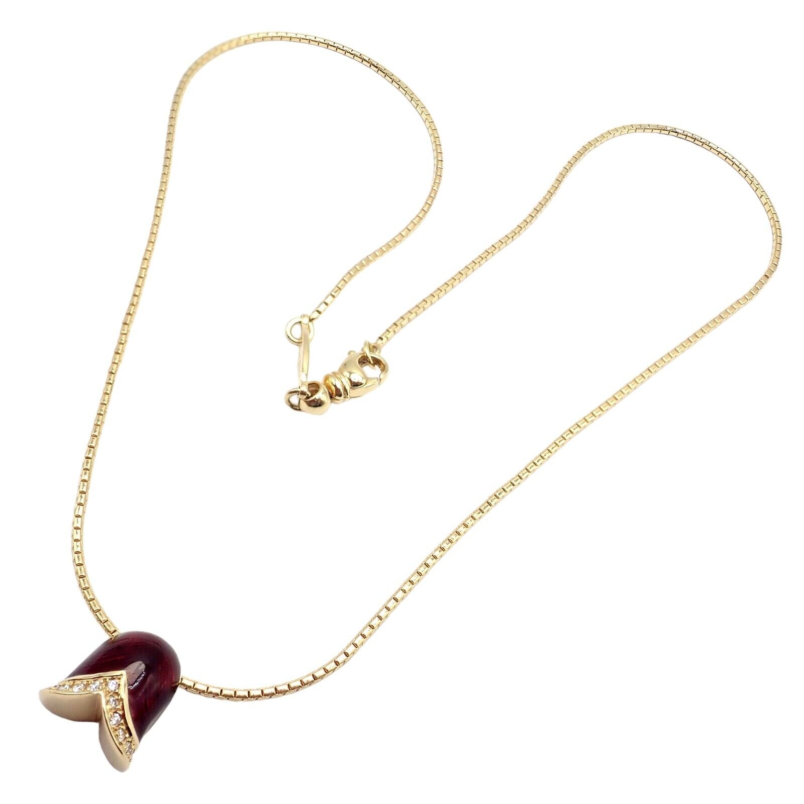 Authentic Faberge Diamond Tulip Red Enamel Pendant Necklace - Elegant Jewelry Gift for Women, Perfect for Valentine's Day, Anniversary & Special Occasions