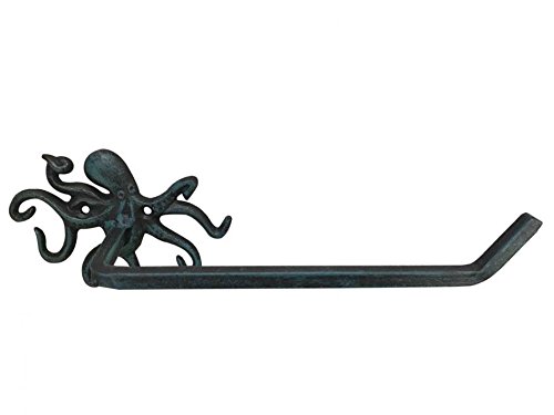 Seaworn Blue Cast Iron Octopus Hand Towel Holder - 11 Inch Rustic Bathroom Decor for Coastal, Nautical & Beach House Themes - Perfect for Kitchen, Bathroom & Guest Room Towel Organization