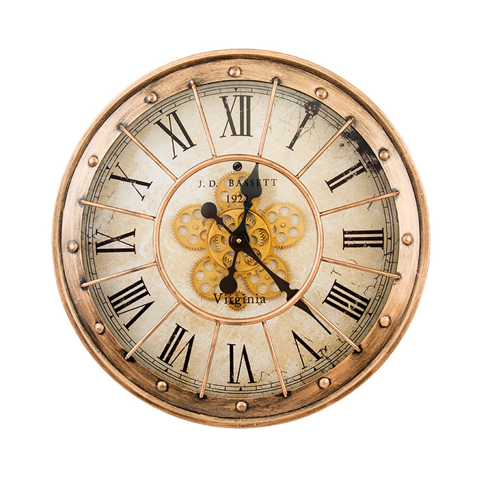 TOMYEUS Vintage Roman Numerals Wall Clock - 3D Gears Design, Silent Non-Ticking, Metal Iron Retro Home Decor for Living Room, Bedroom, Office | Unique Artistic Interior Decoration Gift Idea