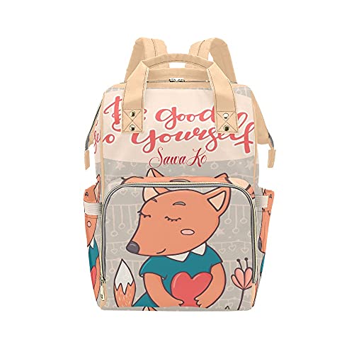 Funny Fox Personalized Diaper Backpack for Women & Girls - Custom Name Travel Bookbag, Knapsack & Tote Bag | Perfect for Baby Essentials, Daycare, Outings & Family Trips