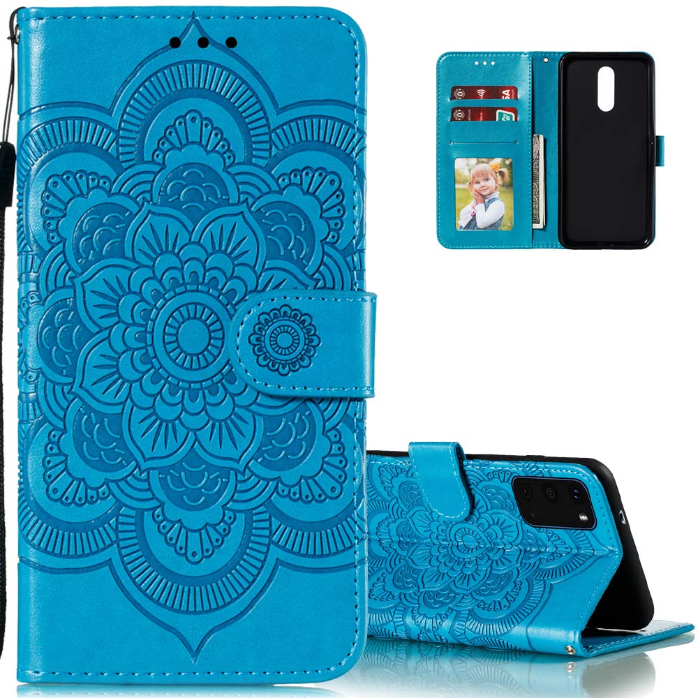 Premium PU Leather Mandala Embossed Flip Wallet Case with Card Holder & Kickstand for Samsung Galaxy S20 Plus - Shockproof Protective Cover (Mandala Blue) | Perfect for Work, Travel & Everyday Use
