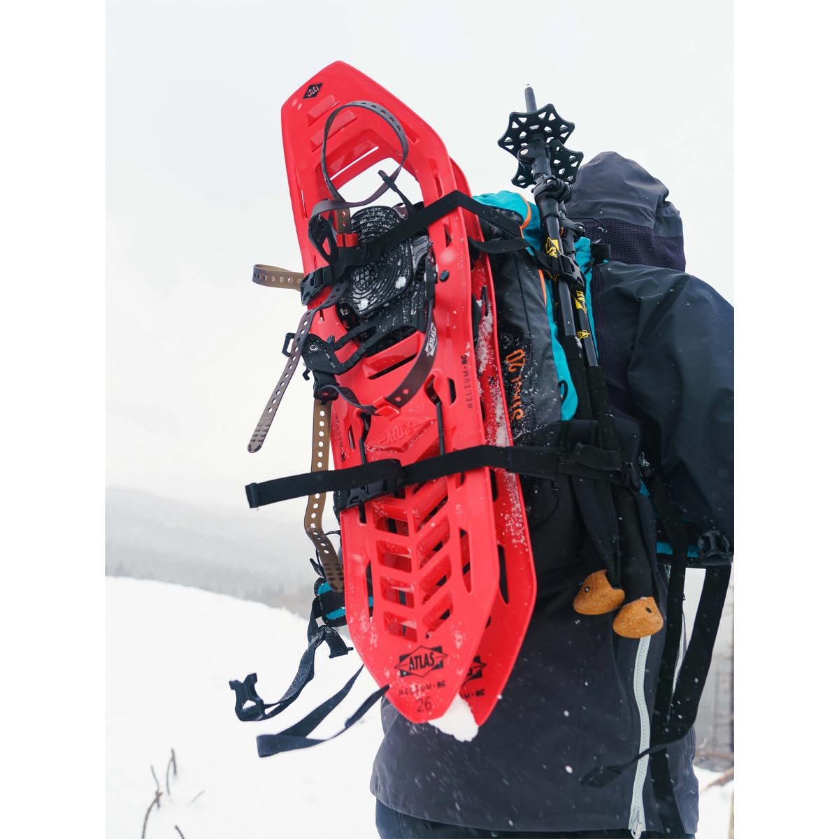 Atlas Helium-BC Snowshoes for Men & Women - Lightweight Aluminum Frame for Winter Hiking & Backpacking - Red, Size 26 - Perfect for Snow Trekking & Outdoor Adventures
