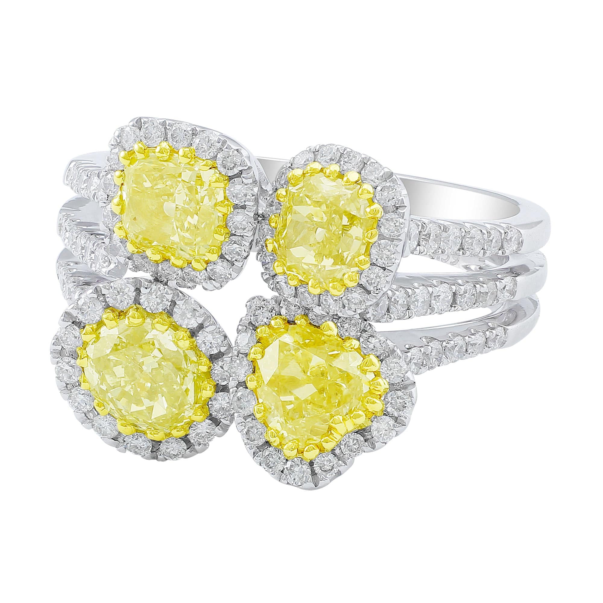 18K White Gold Four Stone Yellow Diamond Ring for Women - Elegant Engagement, Wedding, Anniversary Jewelry Gift