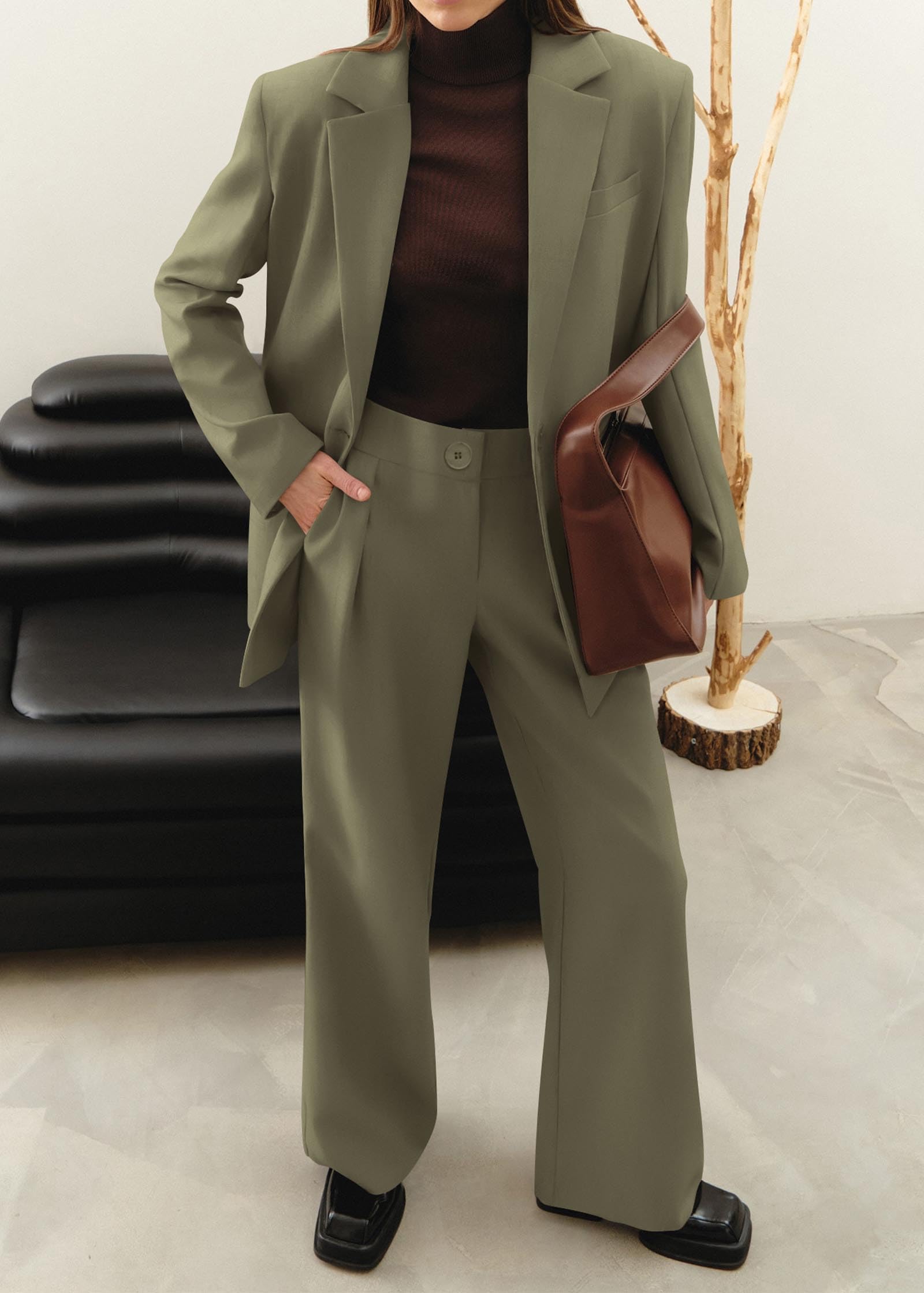 KIRUNDO Women's 2025 Spring Fall 2-Piece Blazer Set - Casual Loose Long Blazer Jacket with Dressy Wide Leg Pants (with Pockets) | Office Wear, Business Attire & Formal Outfits